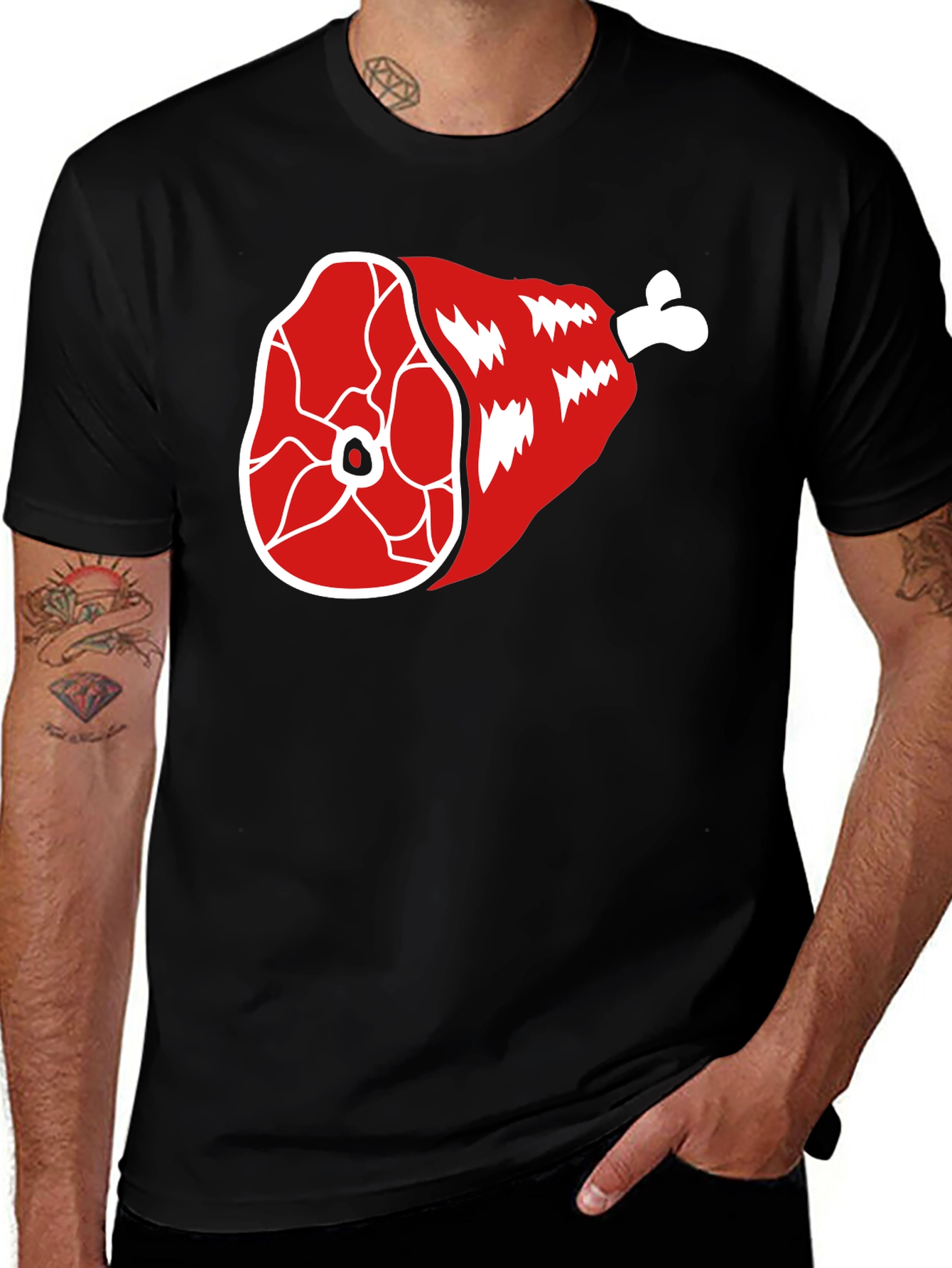 Variant 23 of Funny Ham Leg T-Shirt - Cartoon Meat Graphic Tee