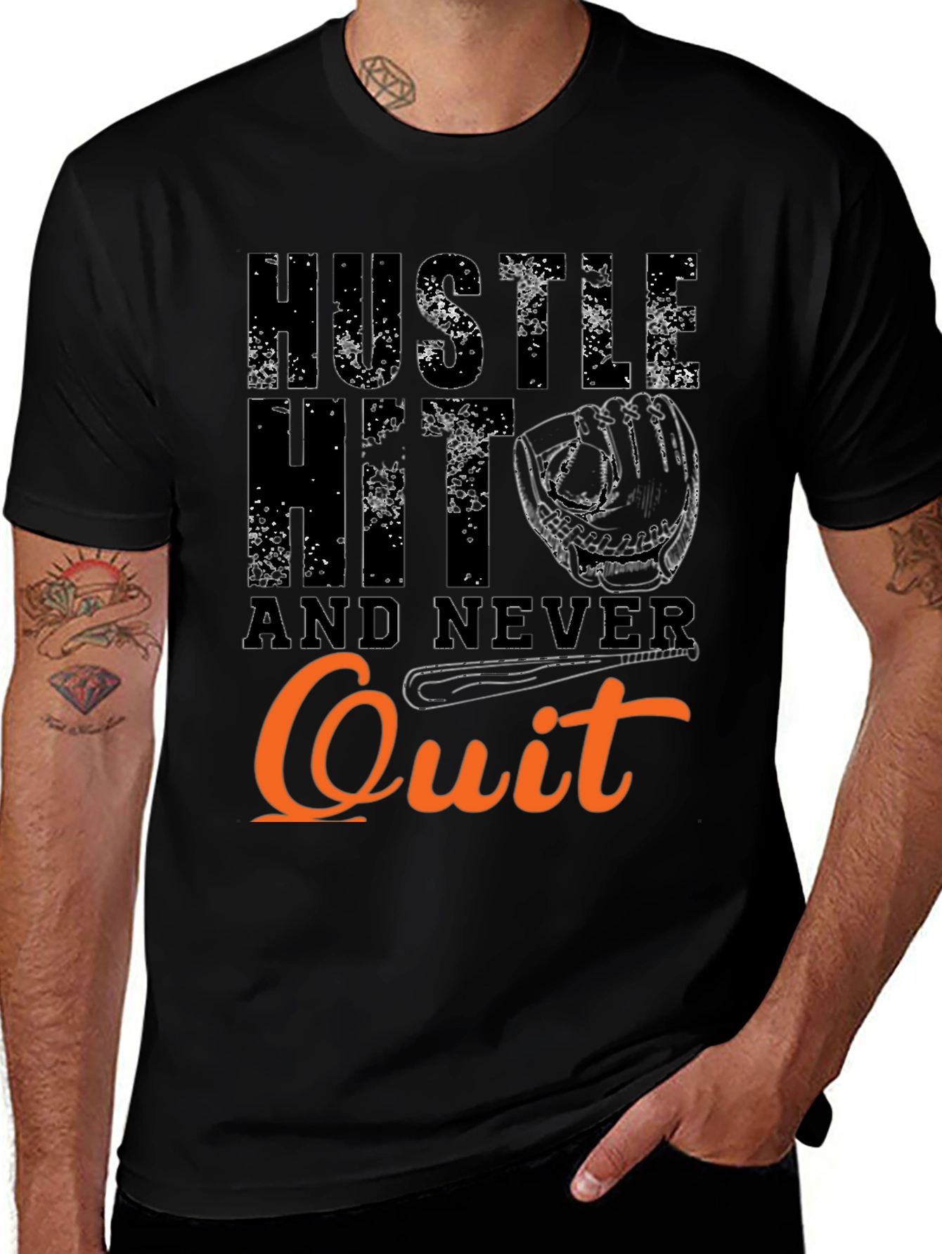 Variant 23 of Hustle Hit Never Quit Baseball T-Shirt