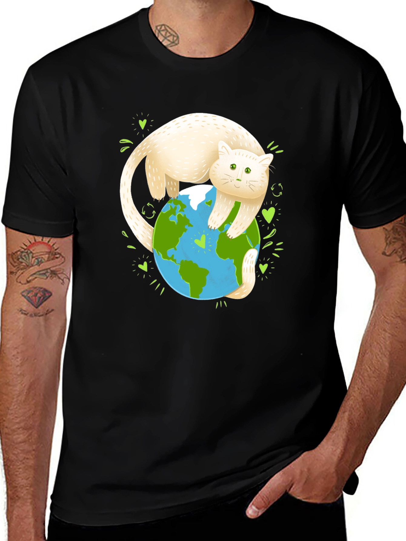Black Cat Hugging Earth Graphic Tee main image