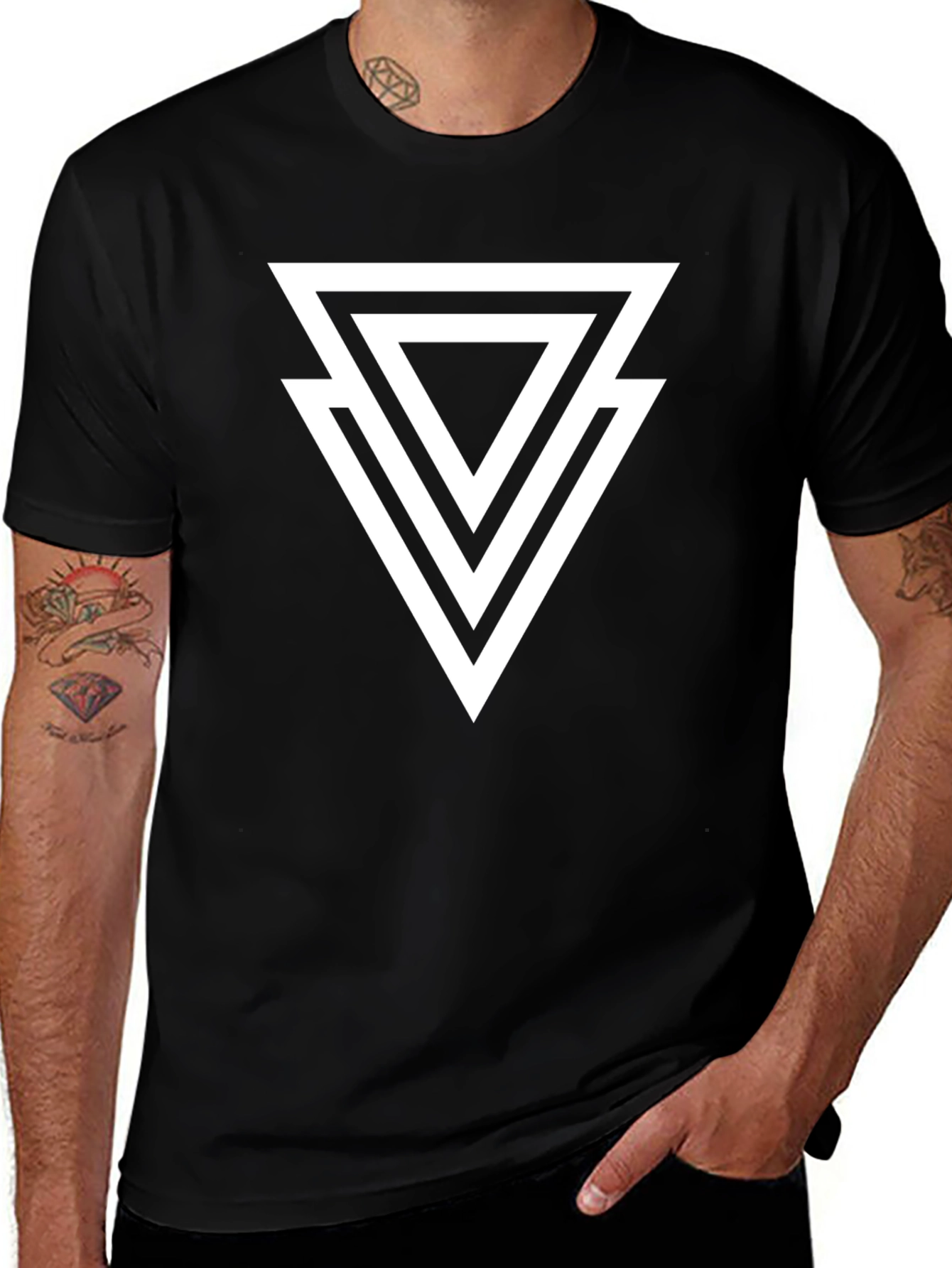 Variant 2 of Geometric Triangle Graphic Black T-Shirt