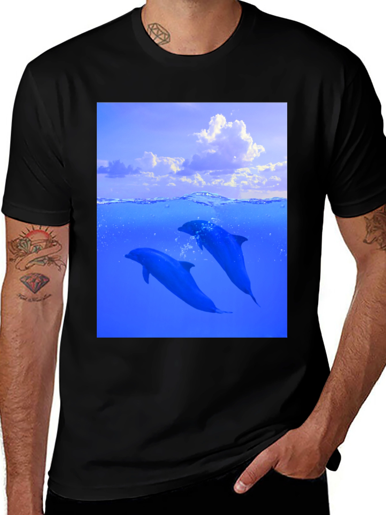 Dolphin Print Black T-Shirt
