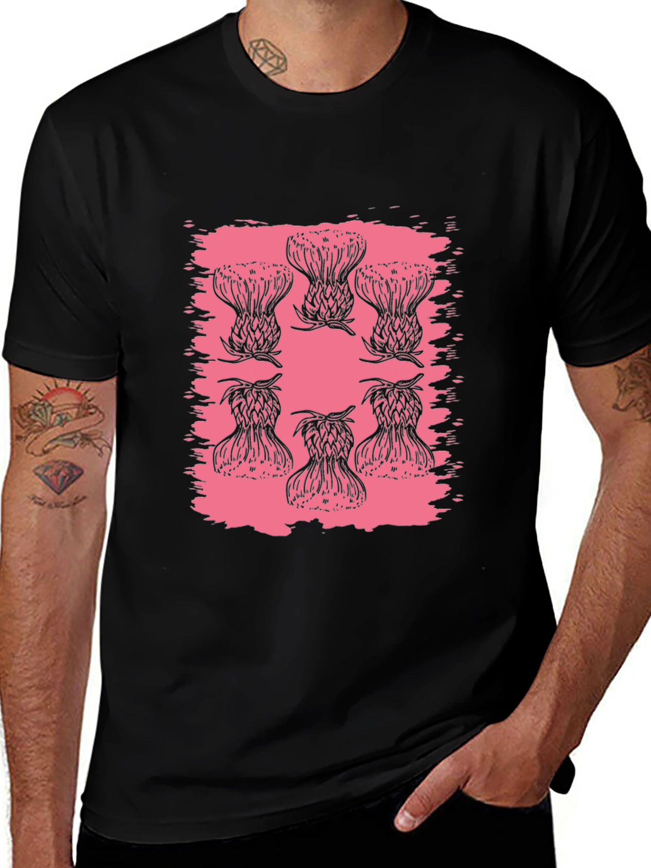 Variant 6 of Unique Thistle Graphic Tee - Men's Black Cotton Shirt