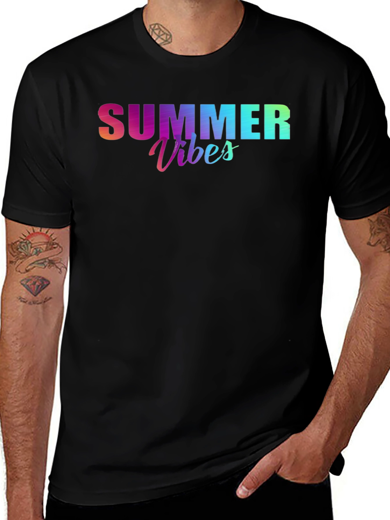 Variant 13 of Summer Vibes Graphic Tee - Black Cotton T-Shirt