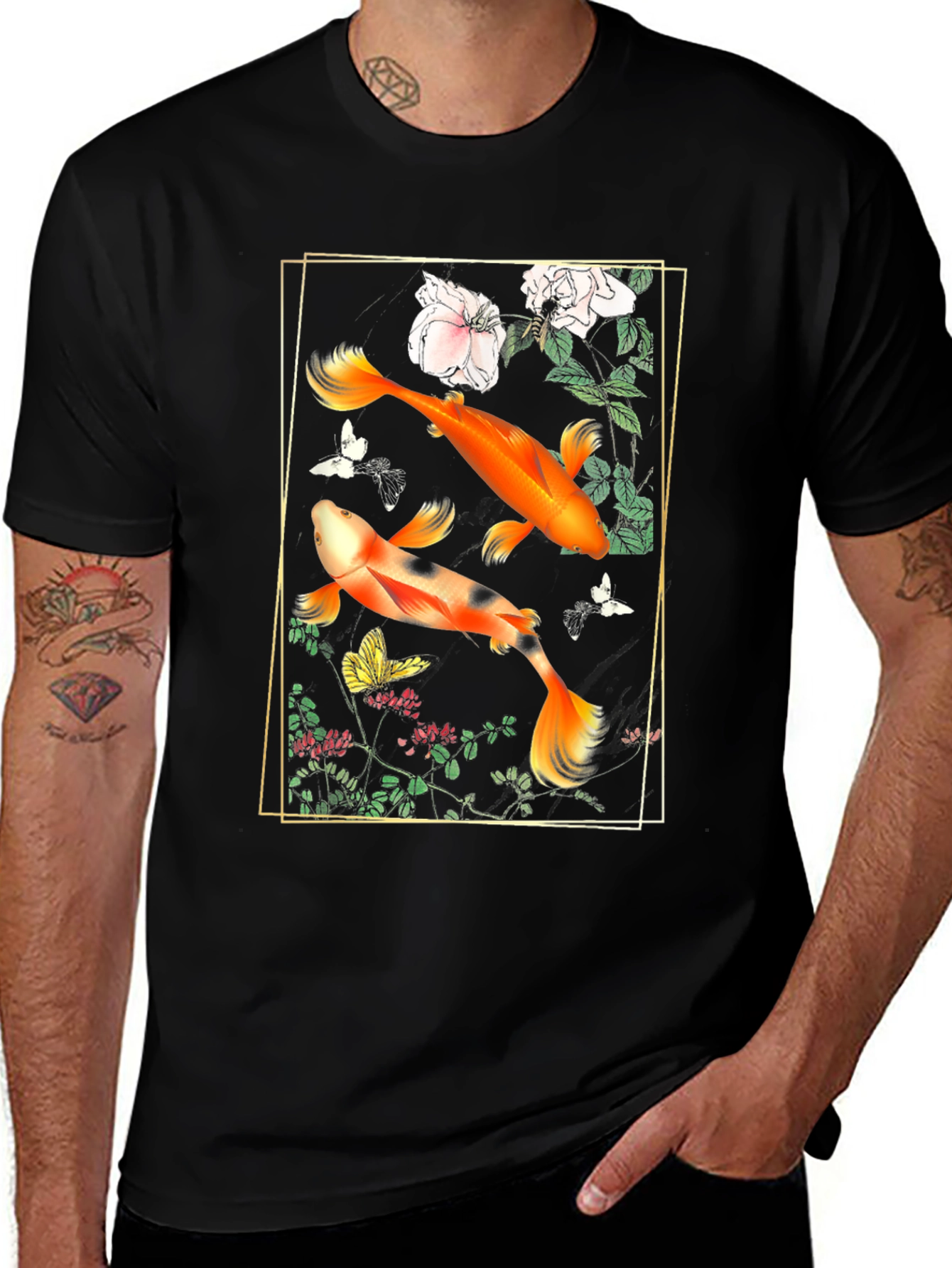 Variant 13 of Koi Fish Floral Graphic Tee