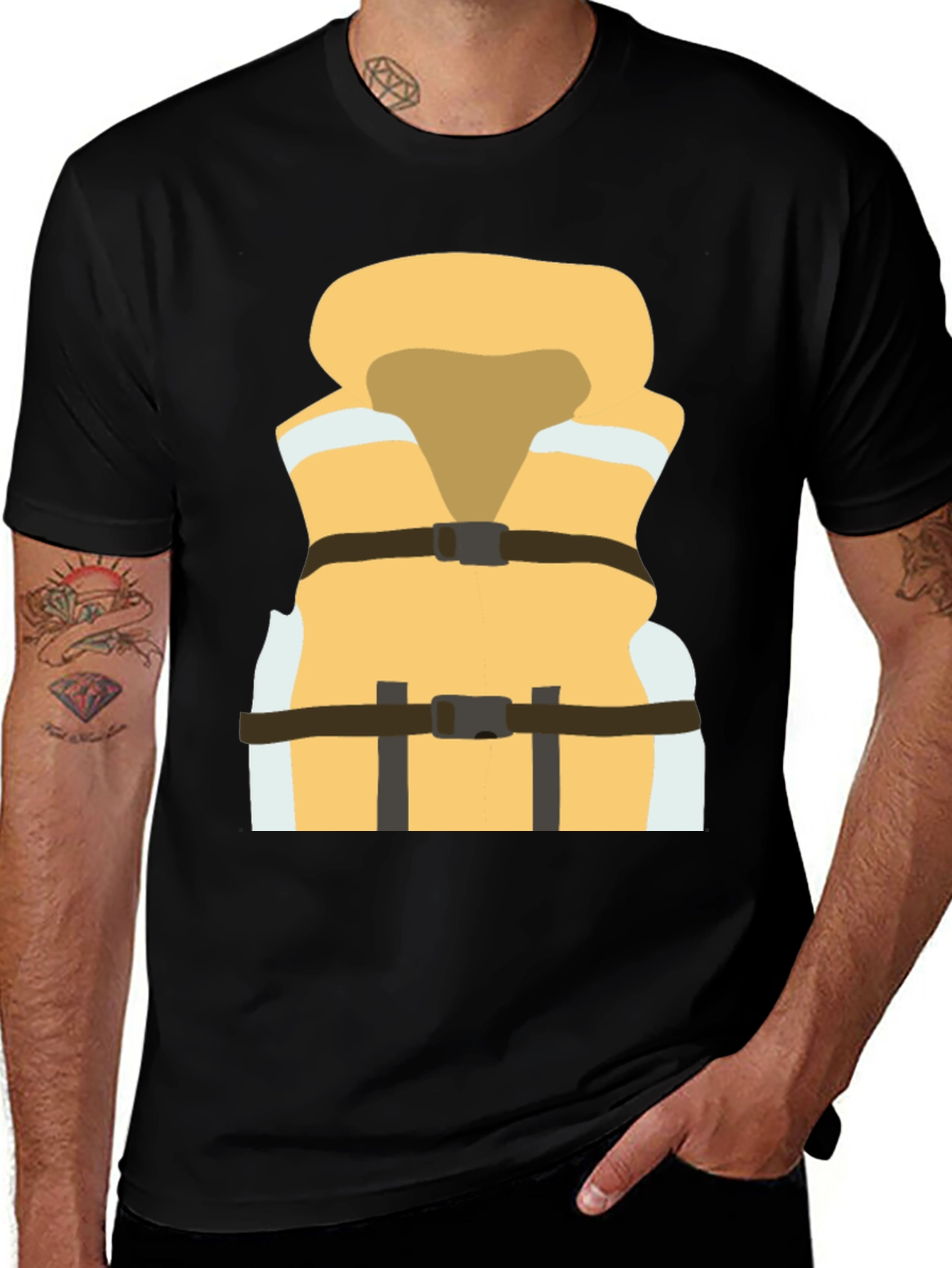 Life Vest Graphic Tee - Black Cotton T-Shirt