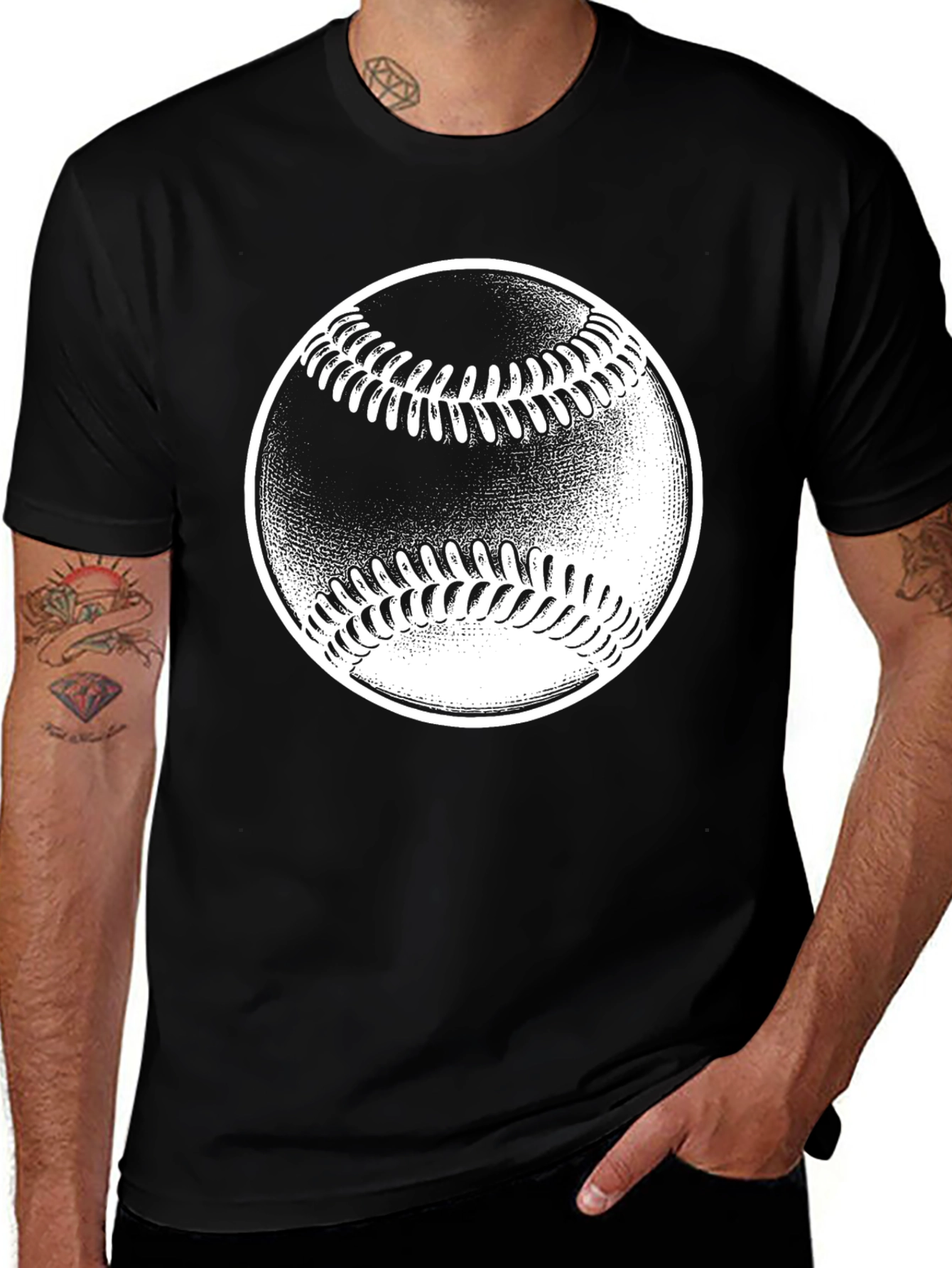 Variant 29 of Baseball Graphic Tee - Black Cotton T-Shirt