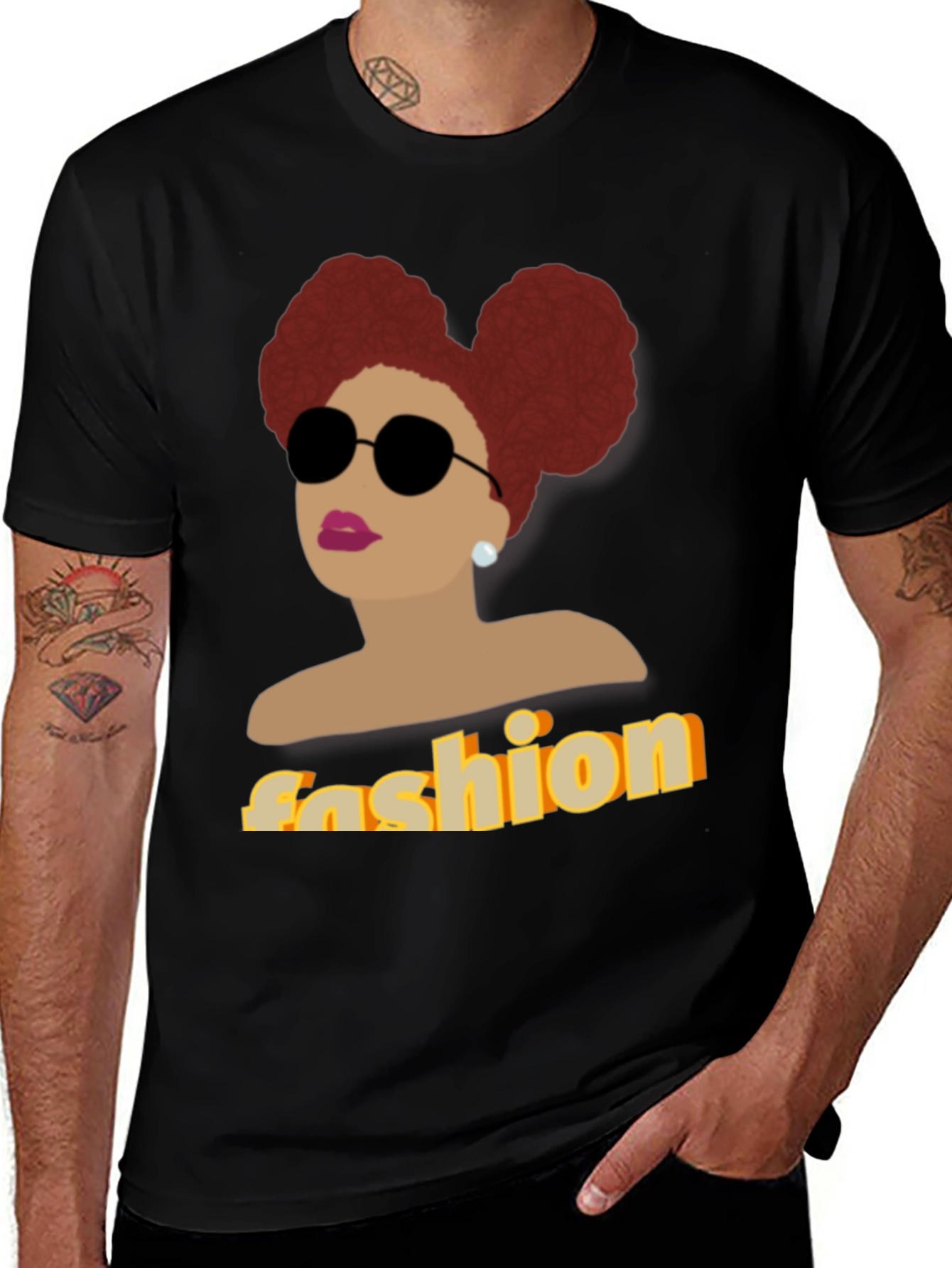 Fashion Afro Woman Graphic Black T-Shirt