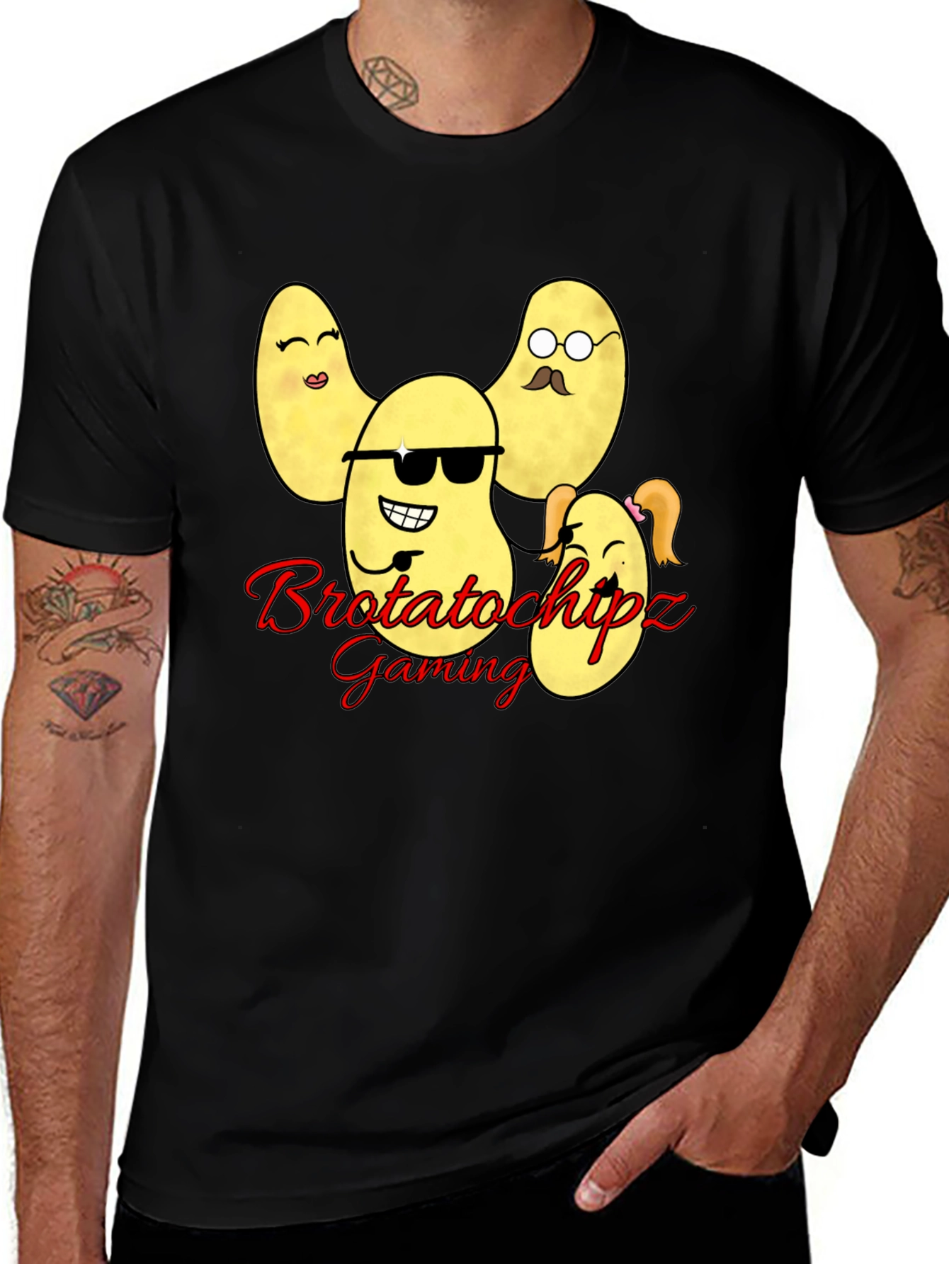 Black Brotatochipz Gaming T-Shirt - Funny Potato Family Tee main image