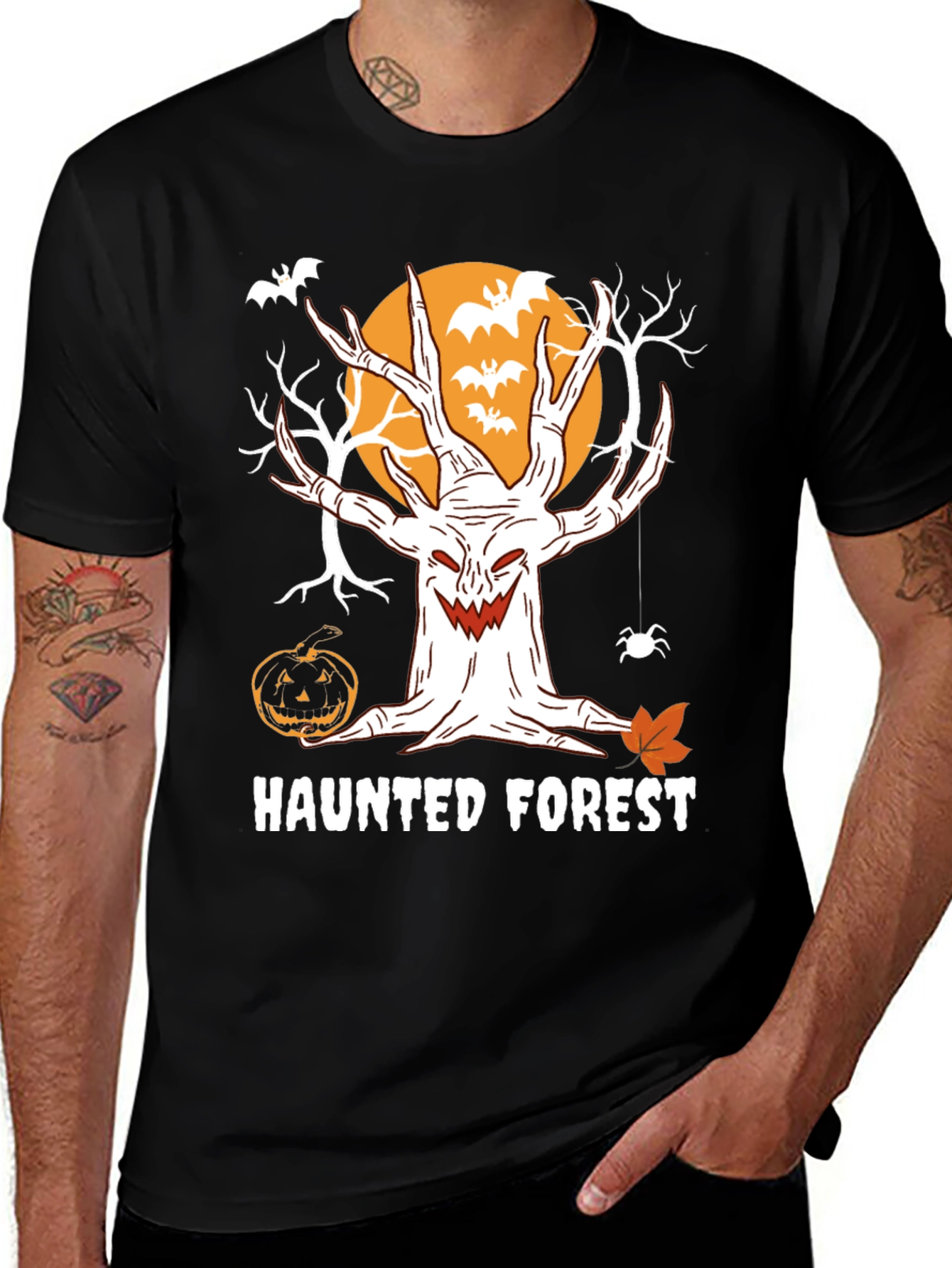 Haunted Forest Halloween T-Shirt - Spooky Tree Design
