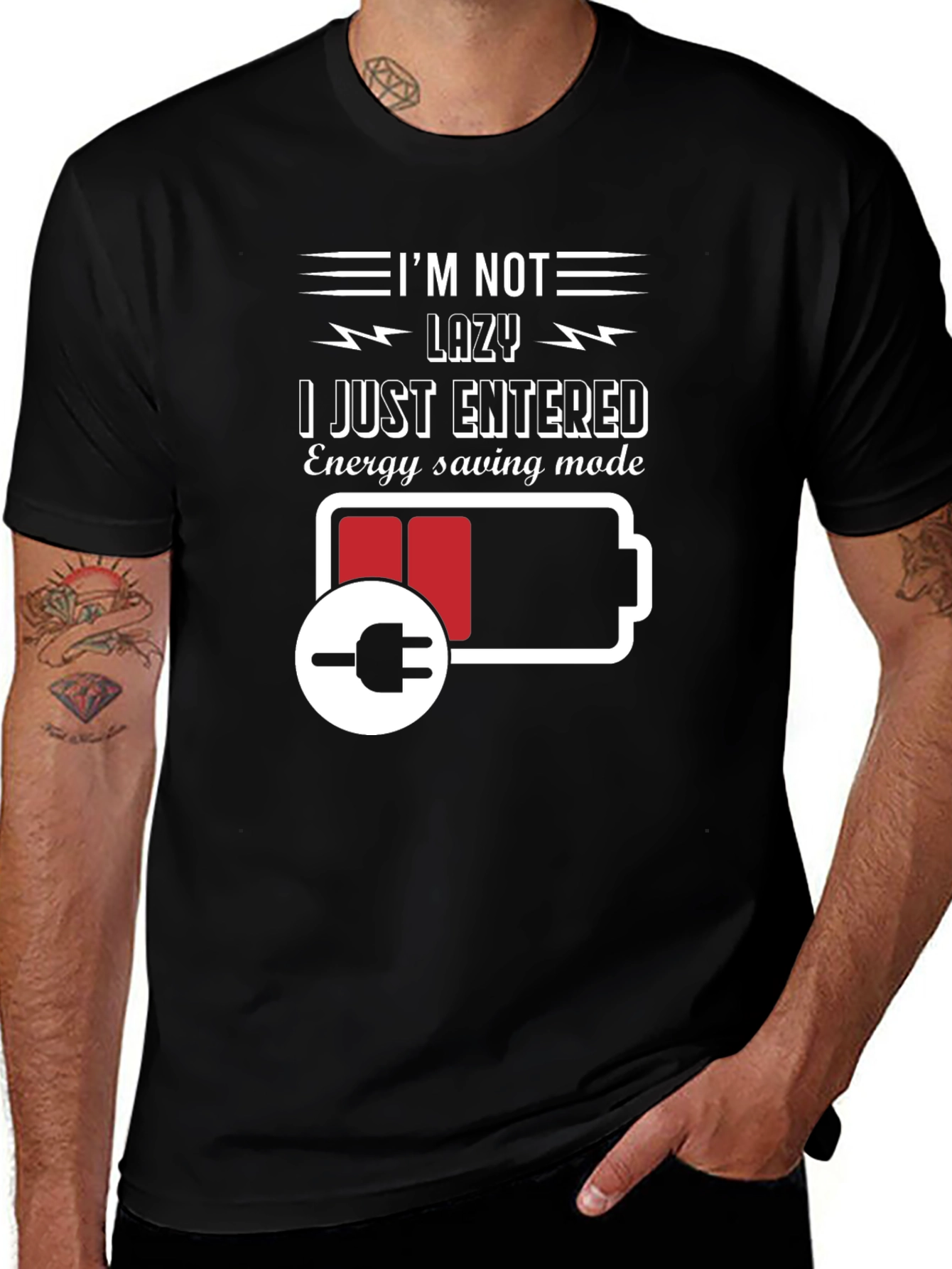 Variant 24 of I'm Not Lazy Energy Saving Mode Black T-Shirt