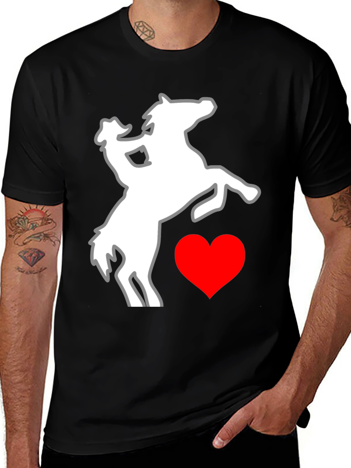 Variant 26 of Horse & Heart Graphic Tee - Stylish Black T-Shirt