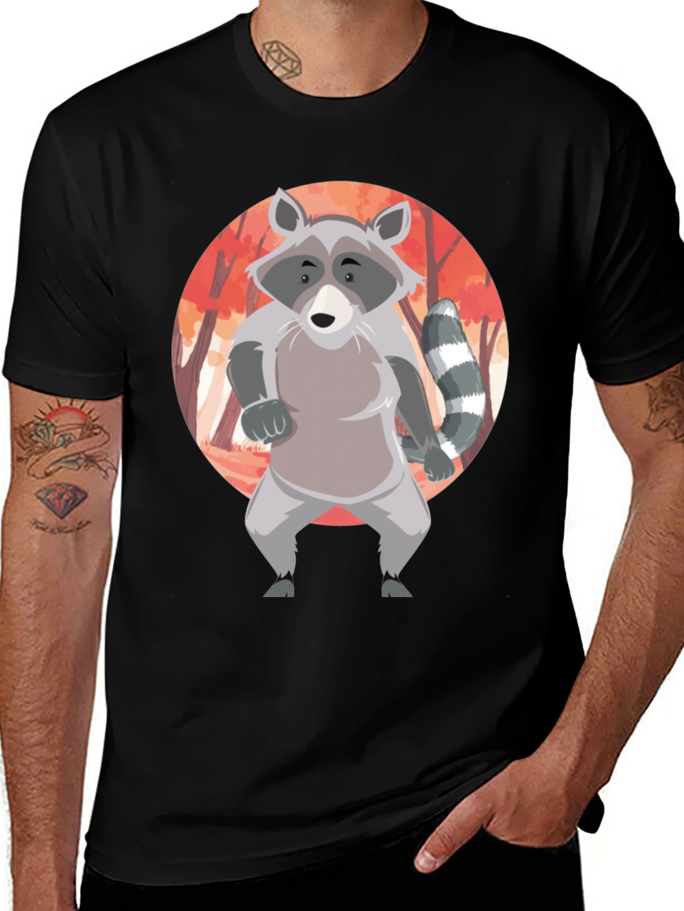 Variant 12 of Raccoon Forest Graphic T-Shirt - Men's Black Tee