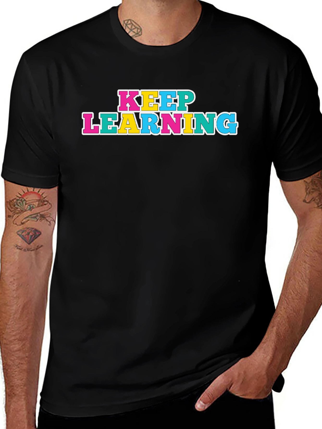 Variant 12 of Keep Learning Graphic Tee - Black Cotton T-Shirt