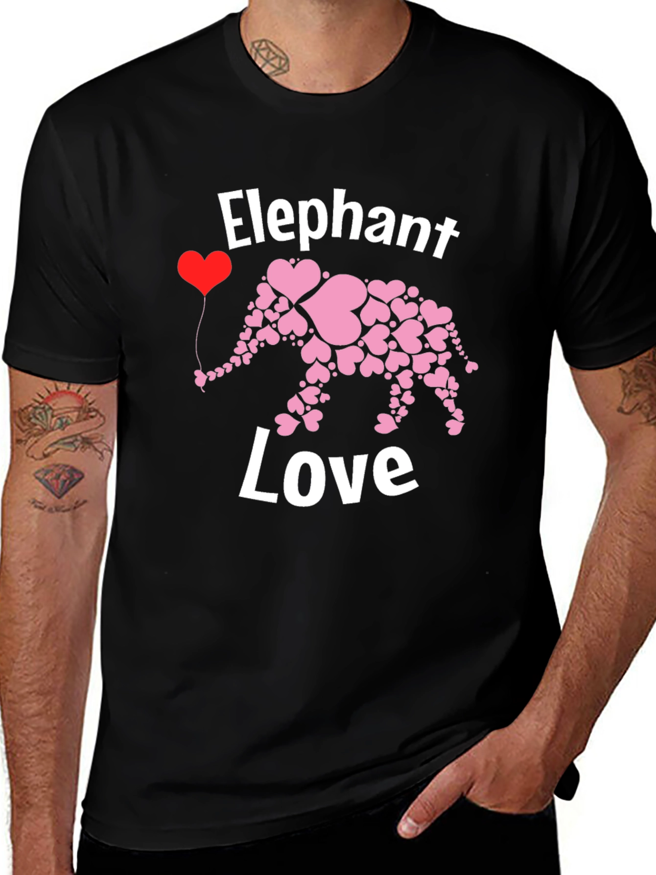 Variant 8 of Elephant Love Heart Graphic Black T-Shirt