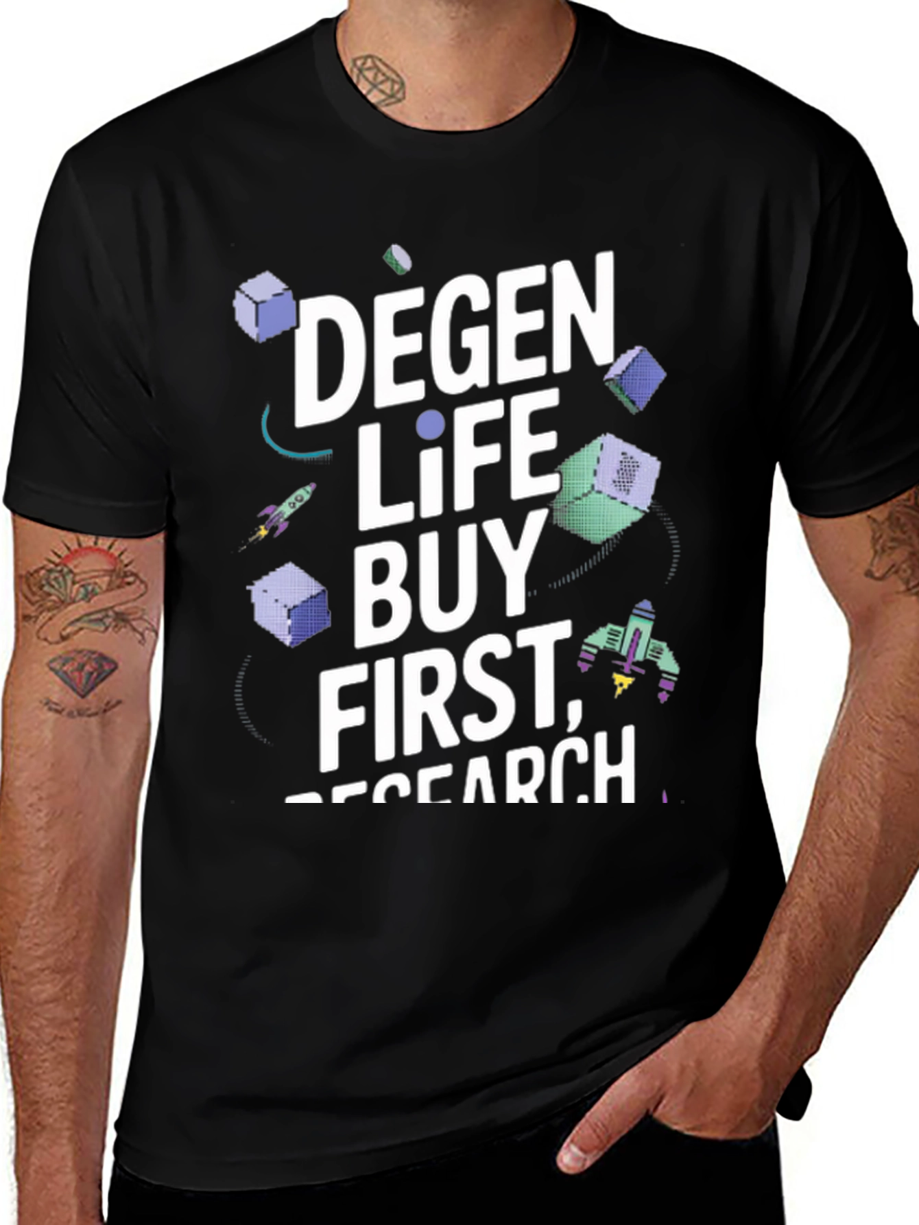 Variant 9 of Degen Life Crypto T-Shirt - Buy First, Research Later!