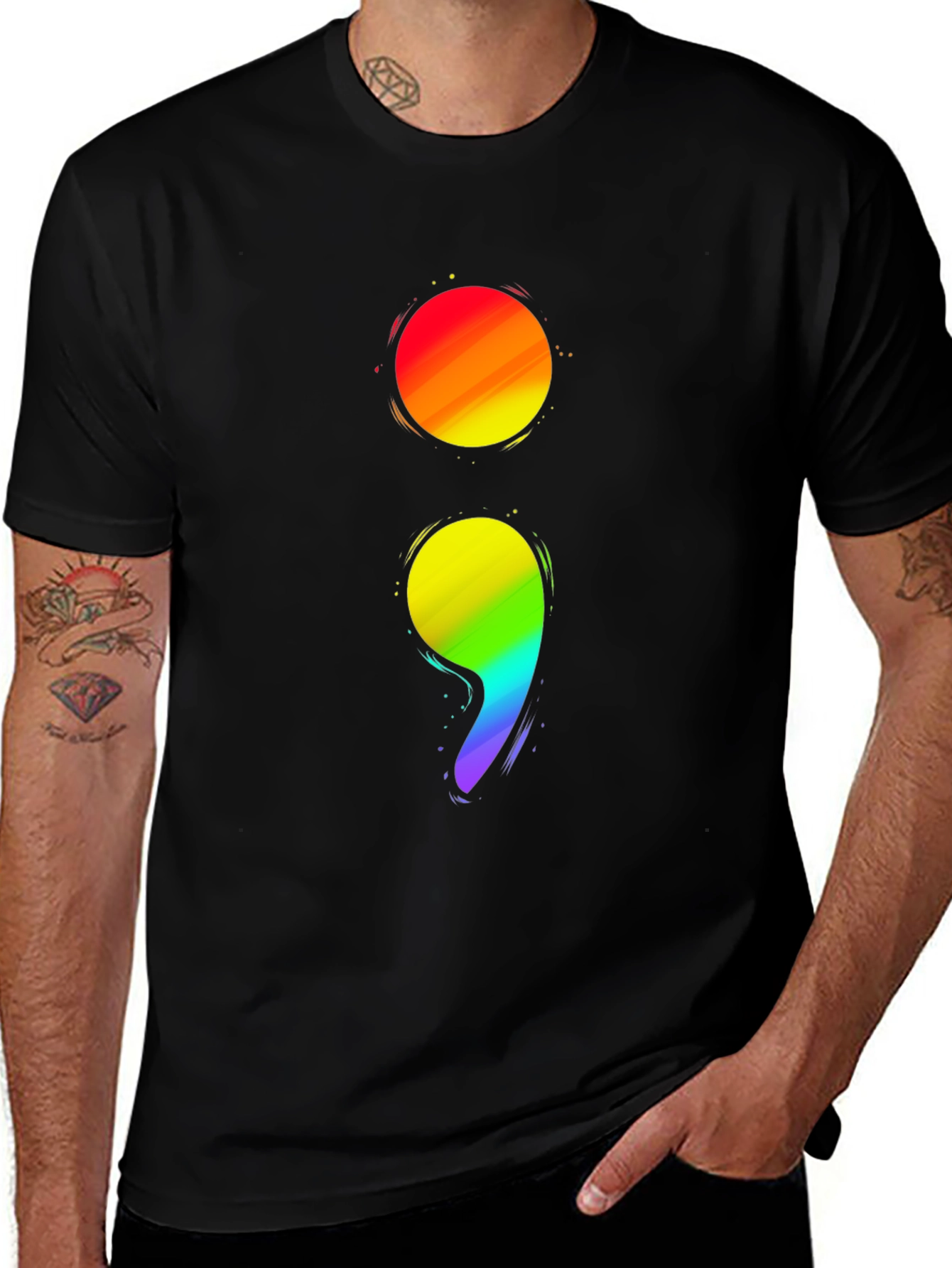 Variant 25 of Rainbow Semicolon Graphic Tee - Mental Health Awareness