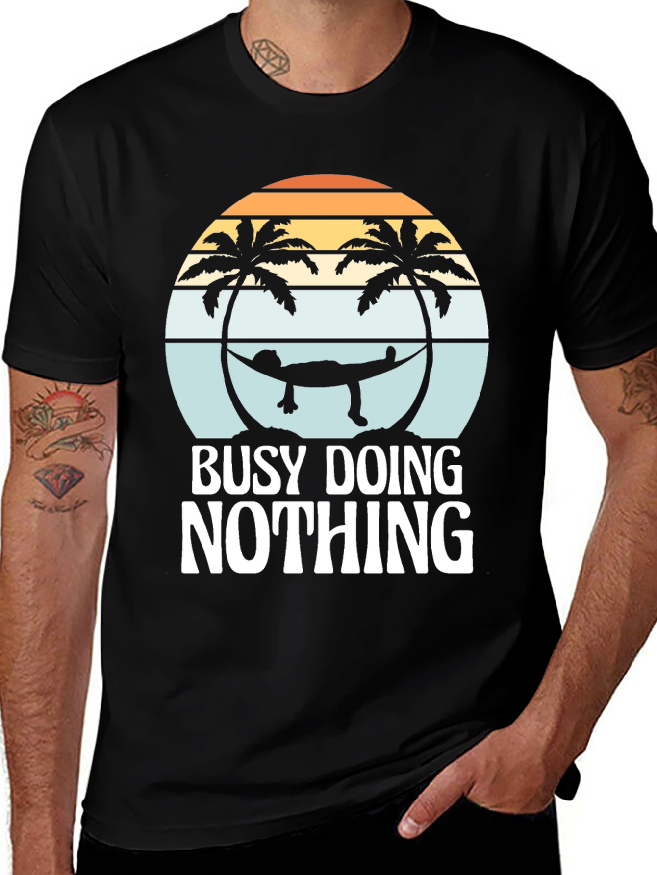 Variant 22 of Busy Doing Nothing Graphic Tee - Relaxing Hammock Design