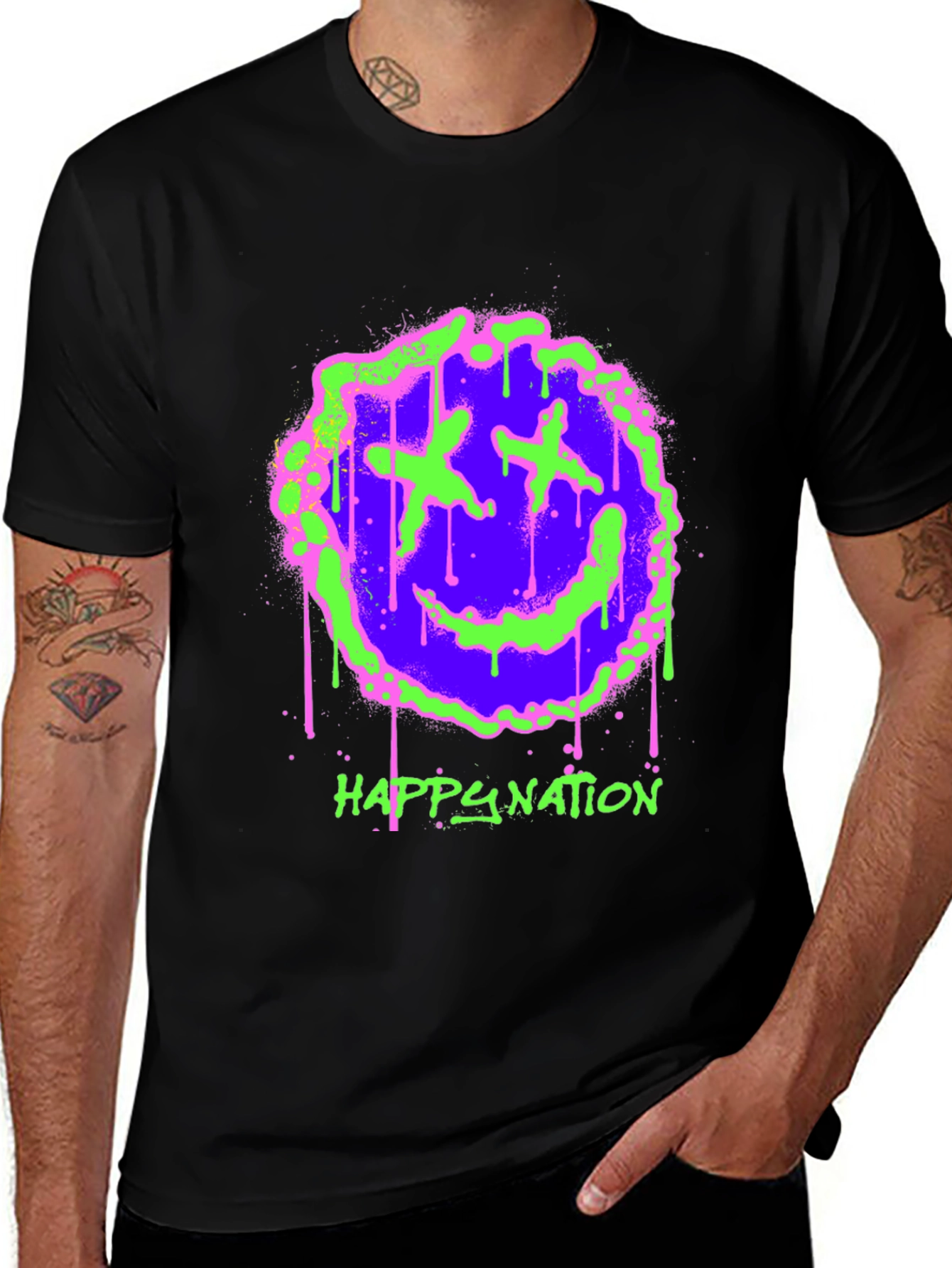 Variant 27 of Graffiti Smiley Face Black T-Shirt - Happy Nation