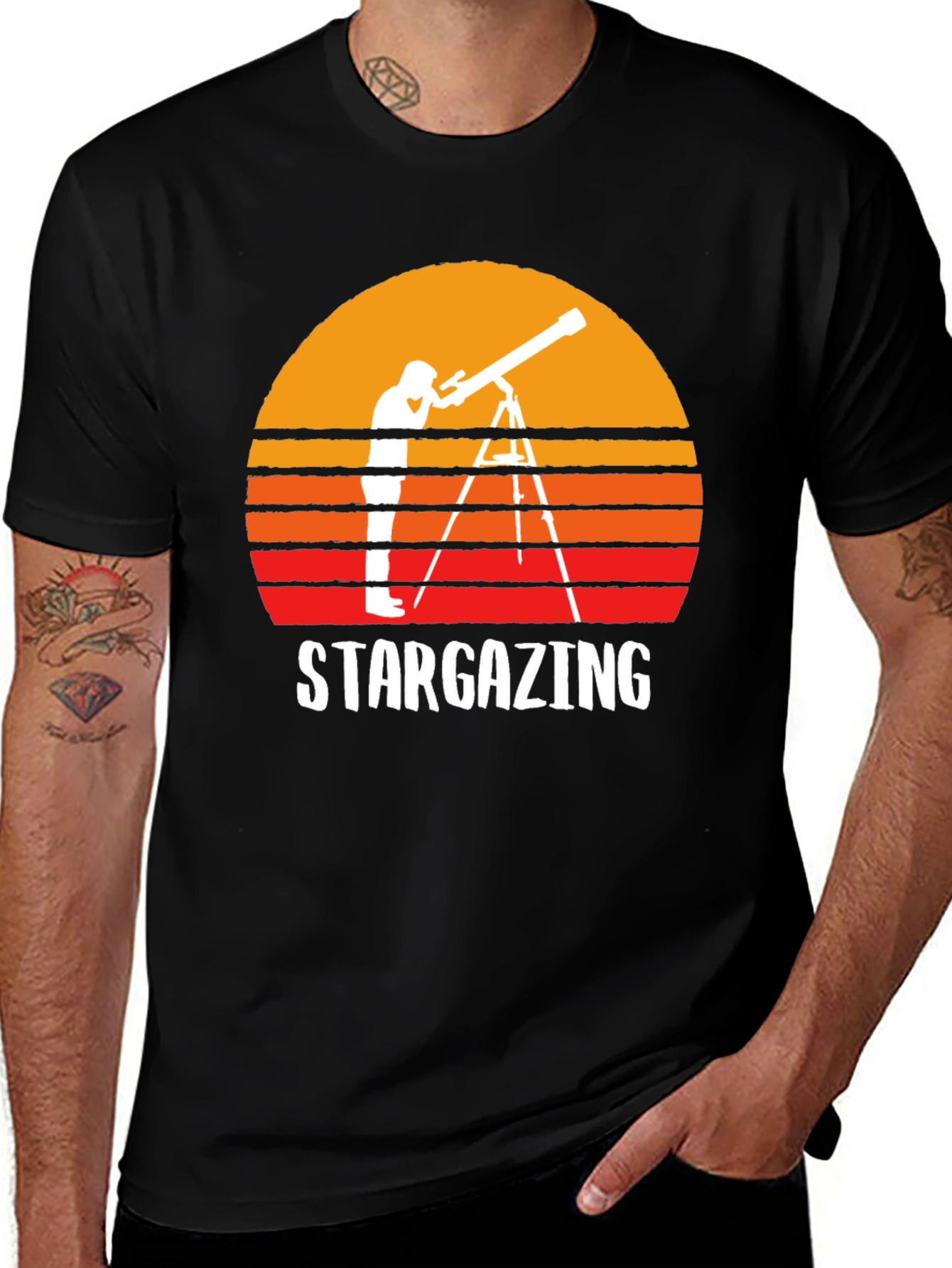 Variant 9 of Stargazing Graphic Tee - Retro Sunset Design