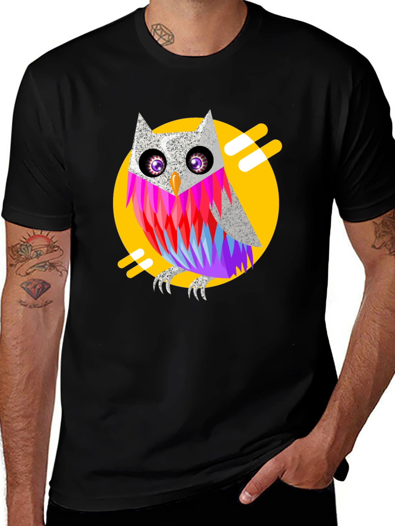Variant 18 of Cool Owl Graphic Print Black T-Shirt