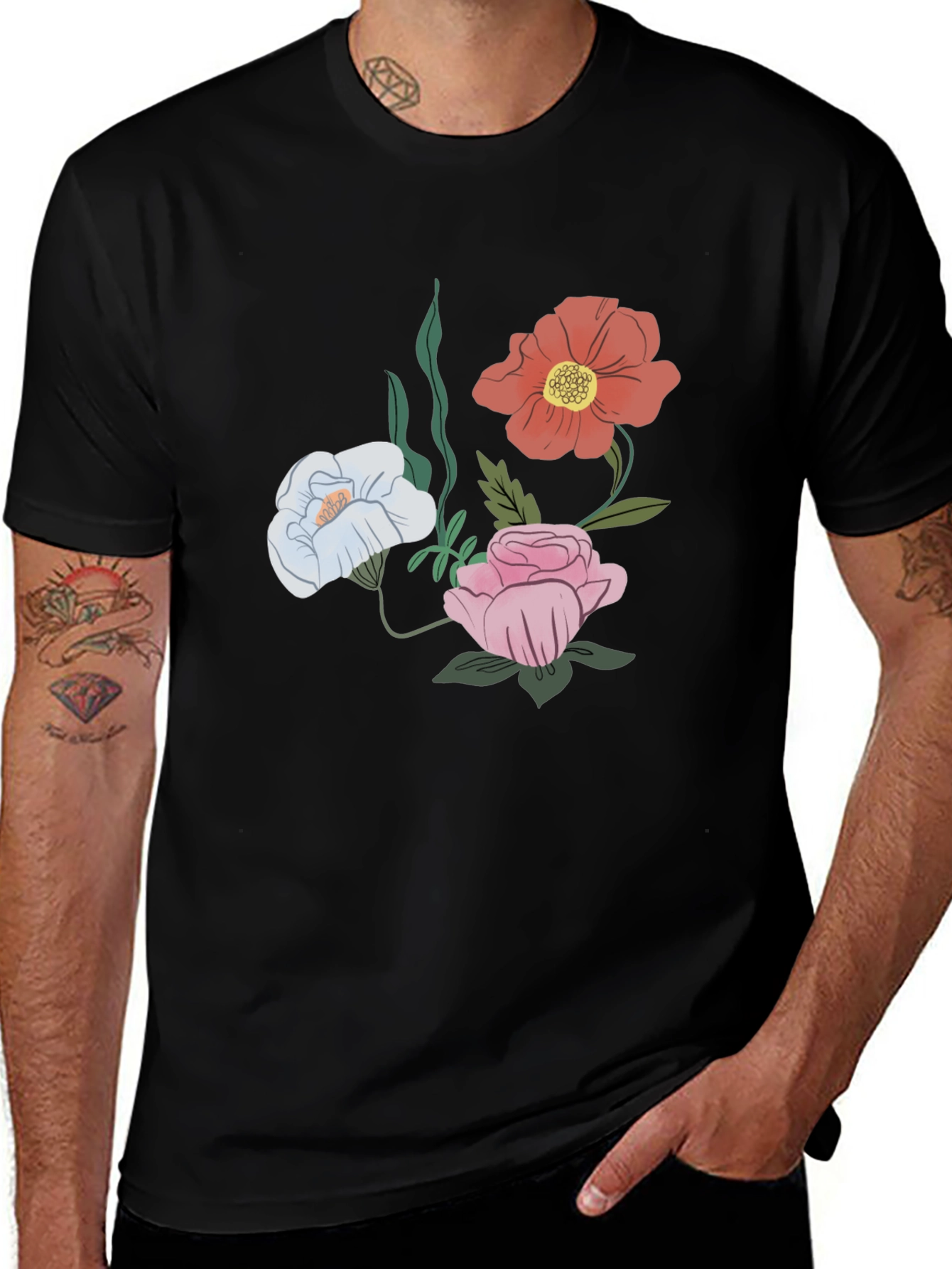 Variant 26 of Floral Graphic Tee - Modern Black T-Shirt