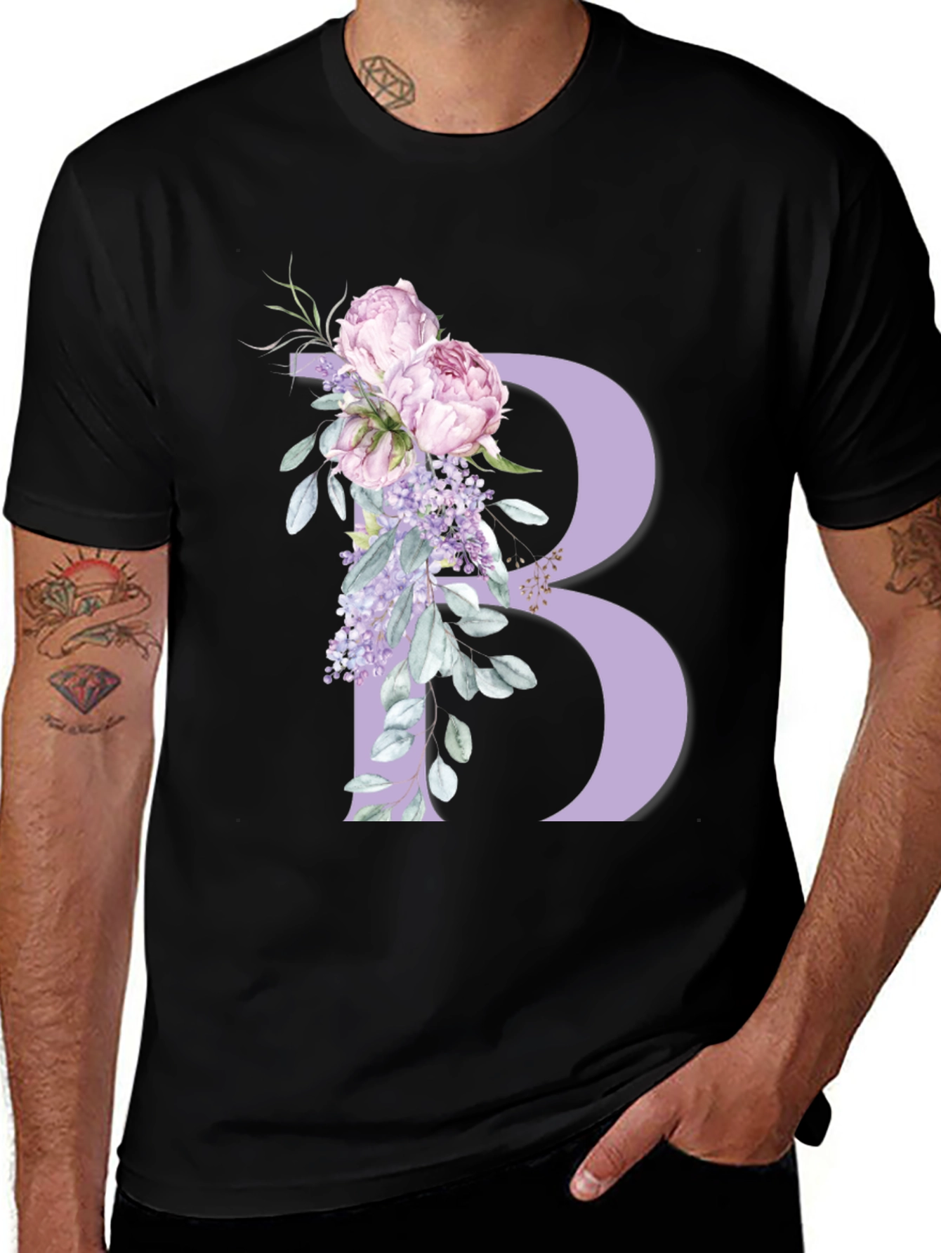 Variant 21 of Floral Letter B Black T-Shirt