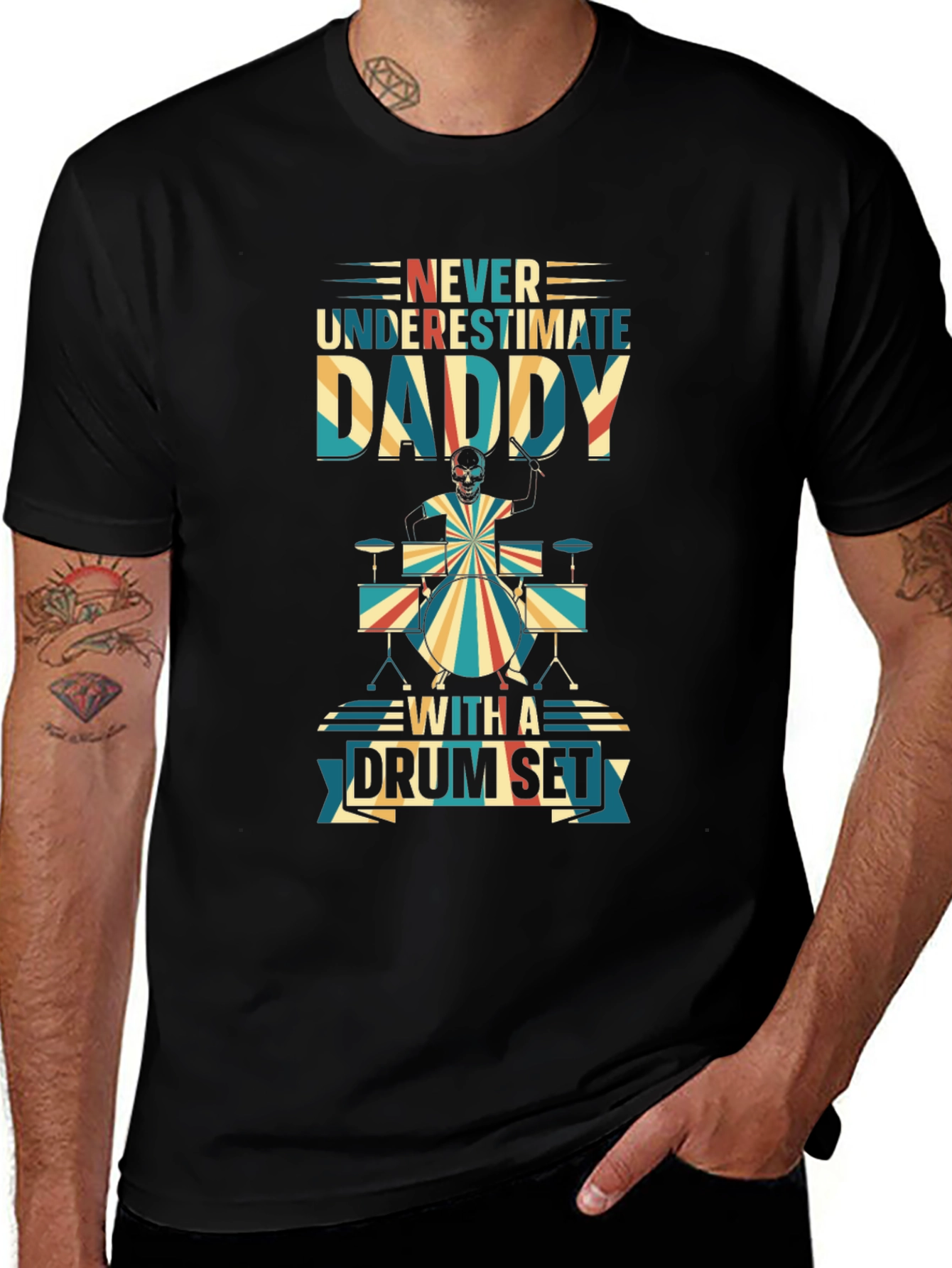 Variant 5 of Never Underestimate Daddy Drum Set T-Shirt