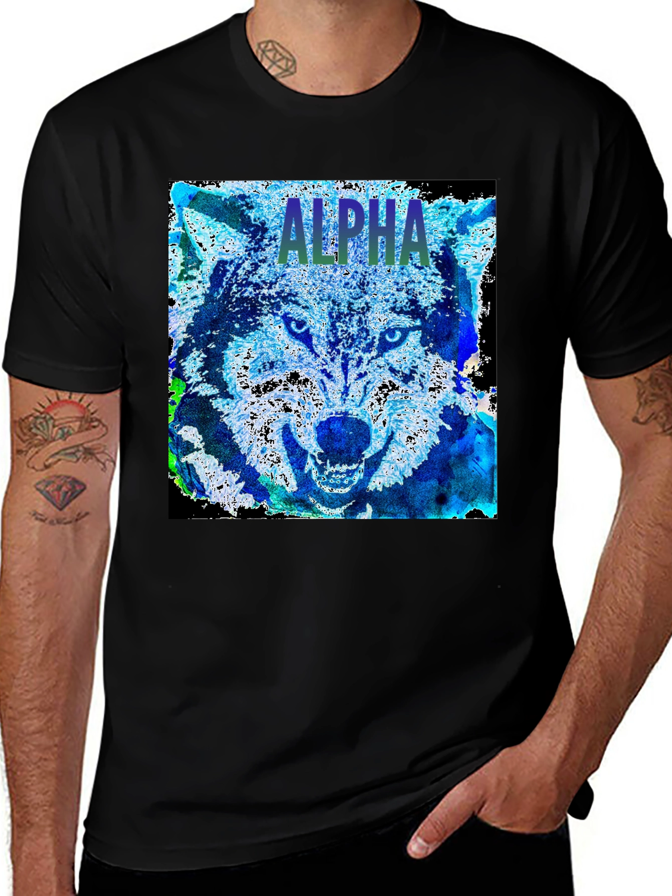 Variant 27 of Alpha Wolf Graphic Tee - Black
