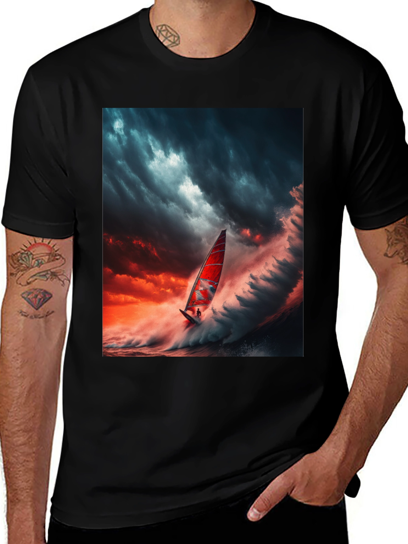 Variant 4 of Epic Watersport T-Shirt: Storm Sailing Design