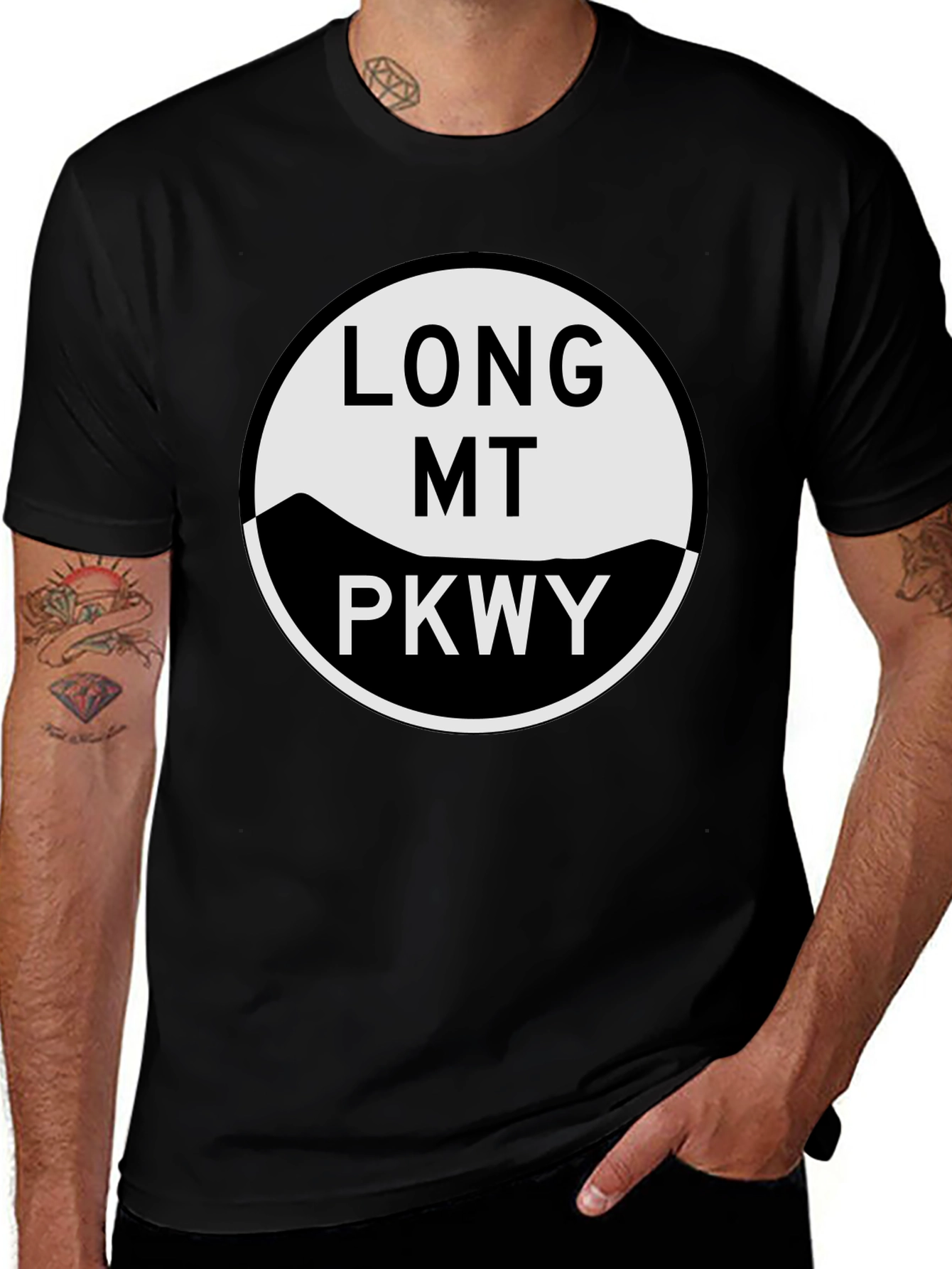 Variant 26 of Long Mt Pkwy Graphic Tee - Black Cotton T-Shirt