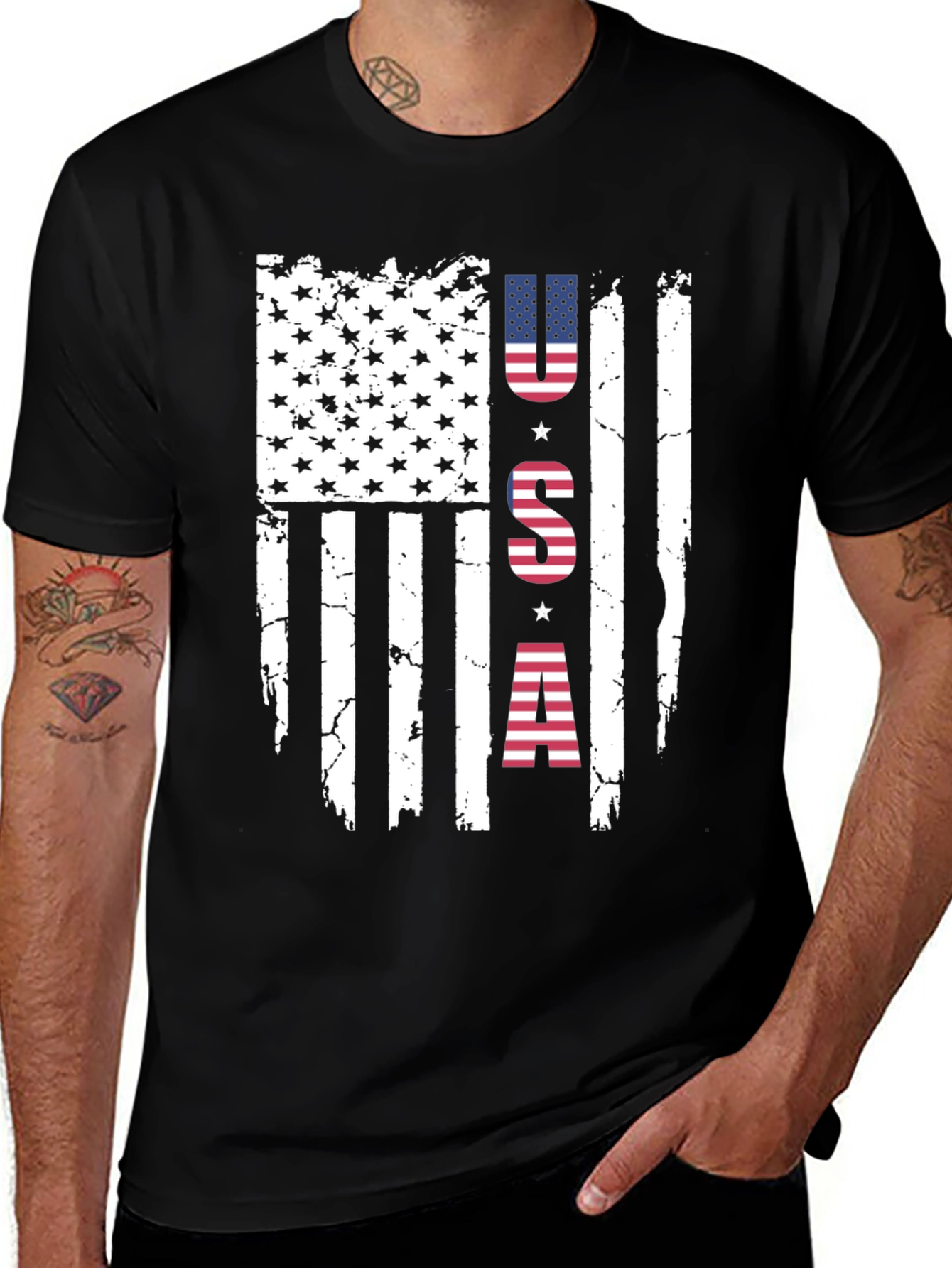 Variant 8 of Distressed USA Flag Graphic Print T-Shirt