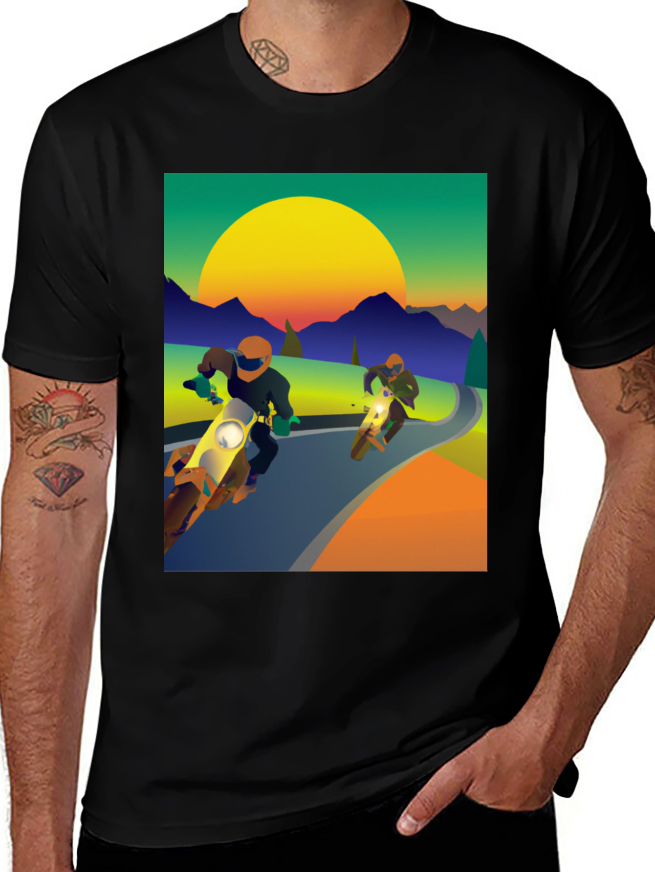 Variant 8 of Motorcycle Graphic Tee - Ride into the Sunset!