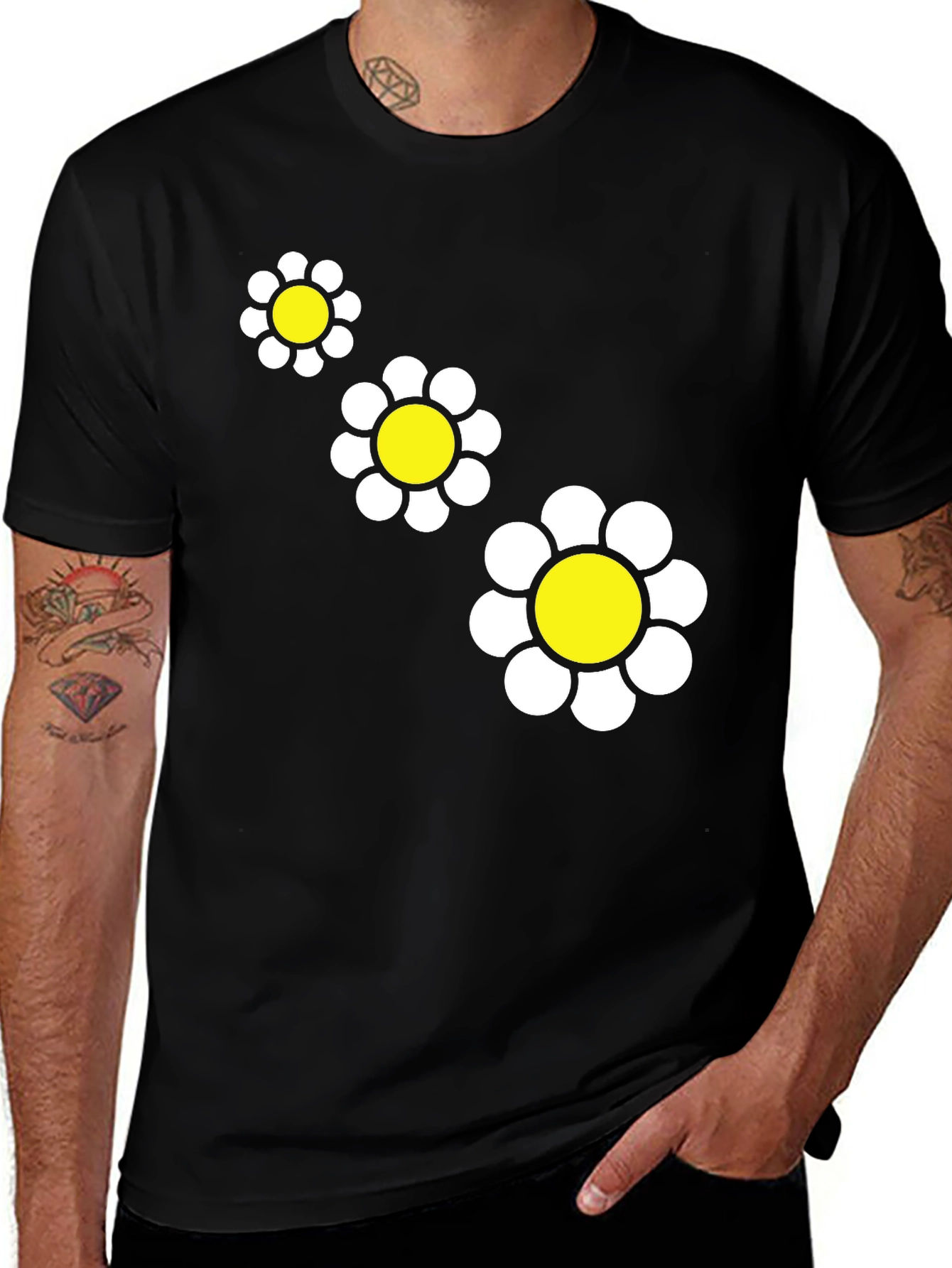 Variant 16 of Daisy Flower Graphic Black T-Shirt