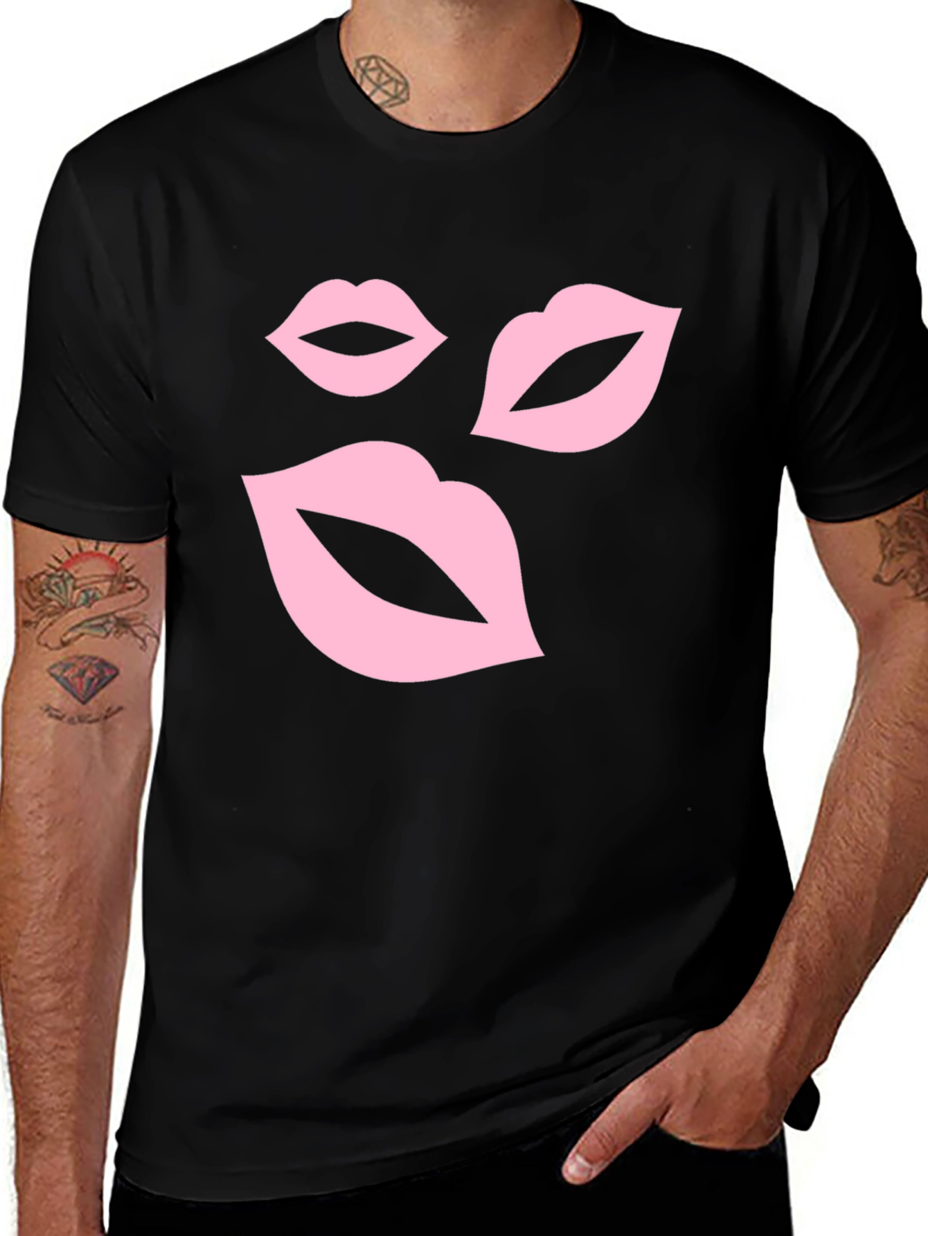 Variant 15 of Pink Lips Graphic Black T-Shirt
