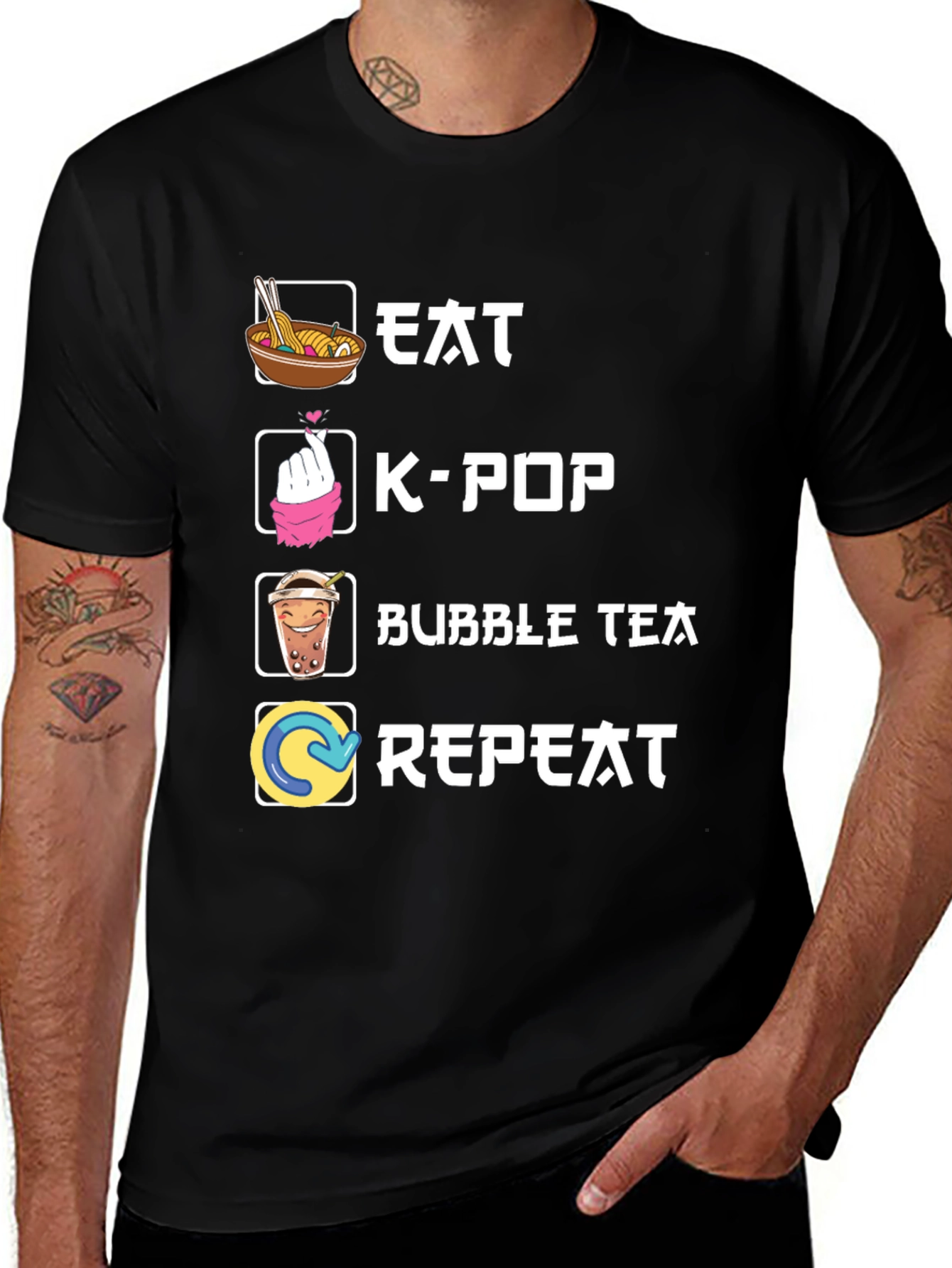 Variant 16 of Eat K-Pop Bubble Tea Repeat Black T-Shirt