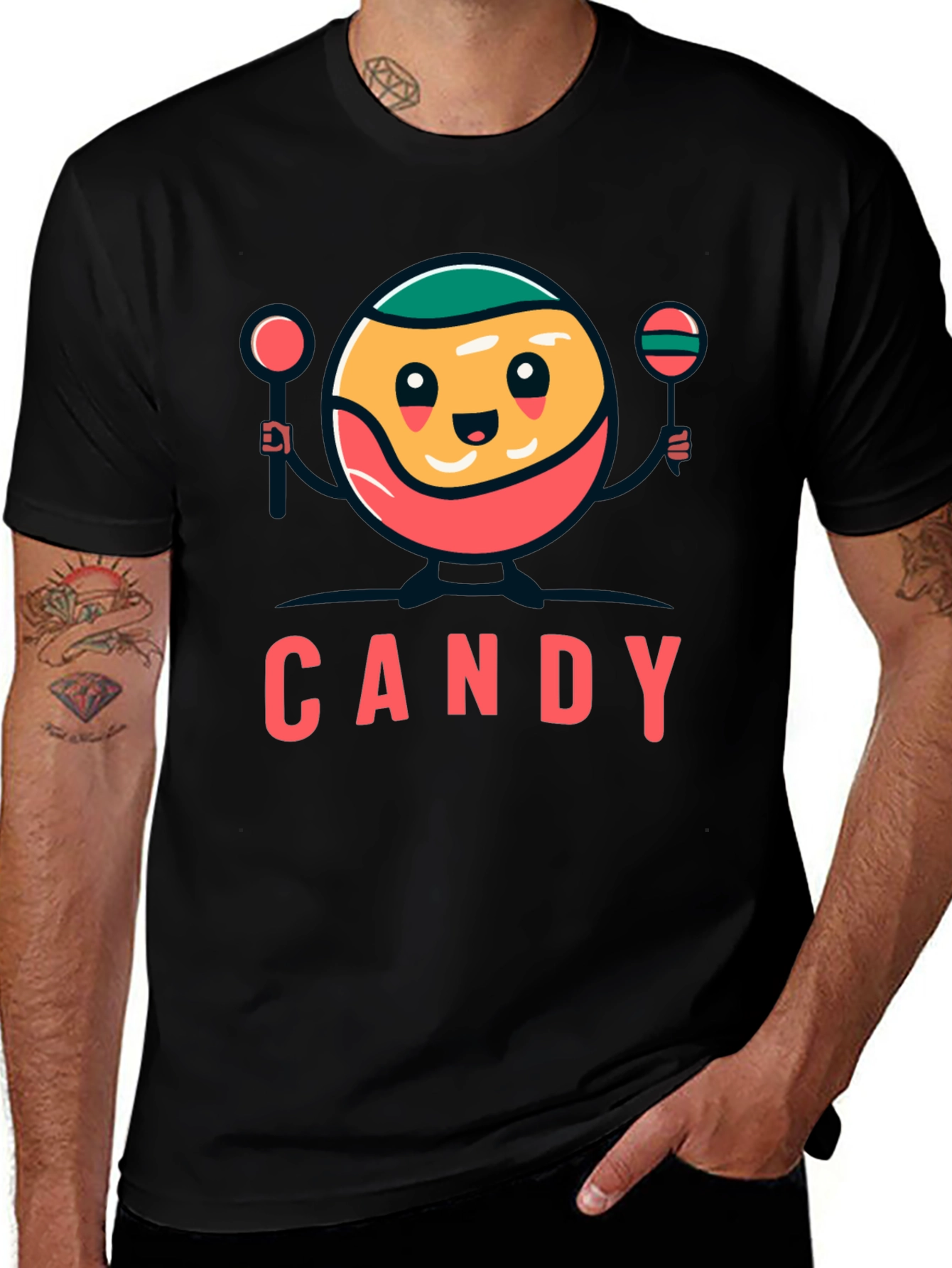Candy Cartoon Graphic Black Tee Shirt