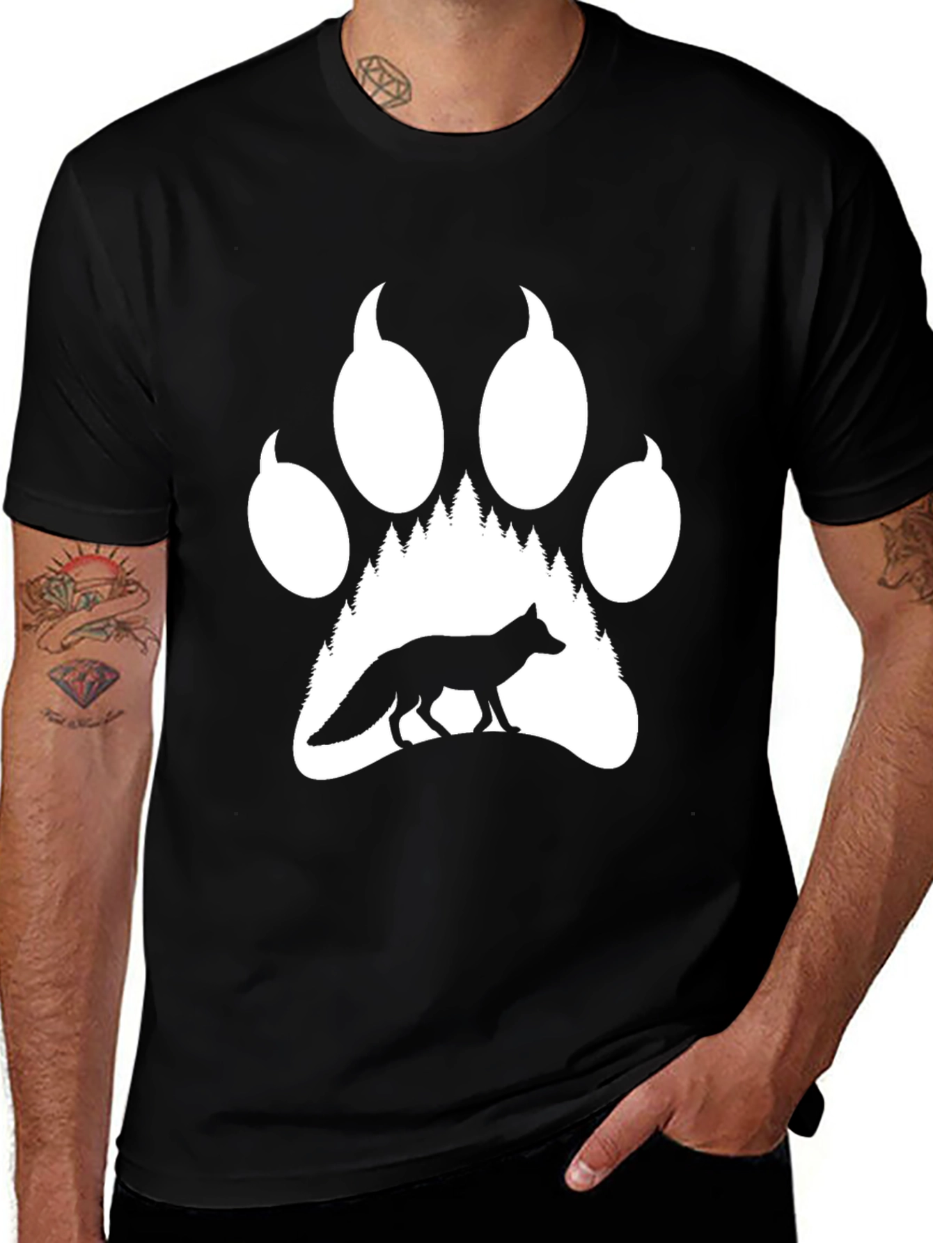 Variant 12 of Fox Paw Print T-Shirt - Wildlife Nature Tee