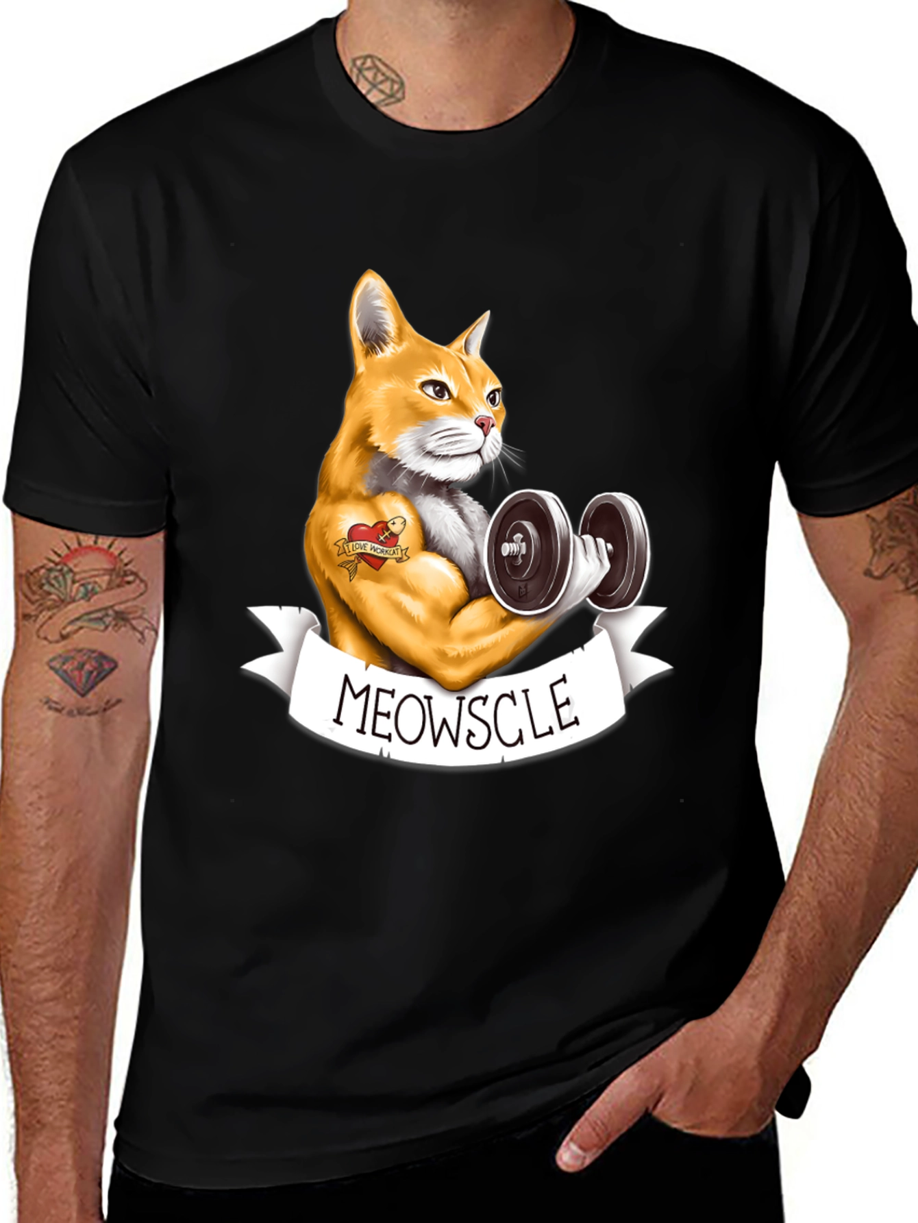 Variant 4 of Meowscle Cat Workout T-Shirt - Funny Gym Tee