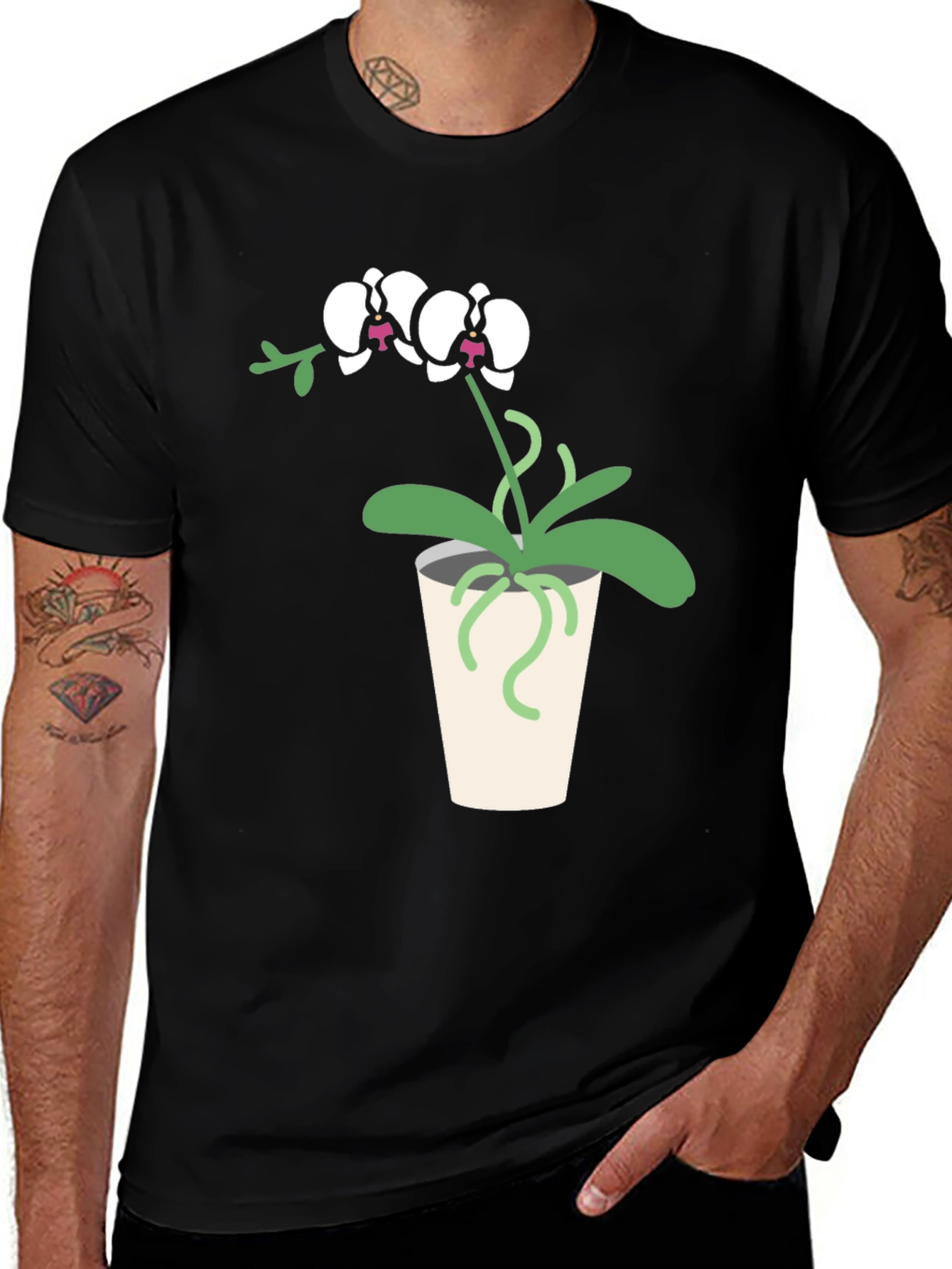 Variant 24 of Orchid Plant Graphic Tee - Black Cotton T-Shirt