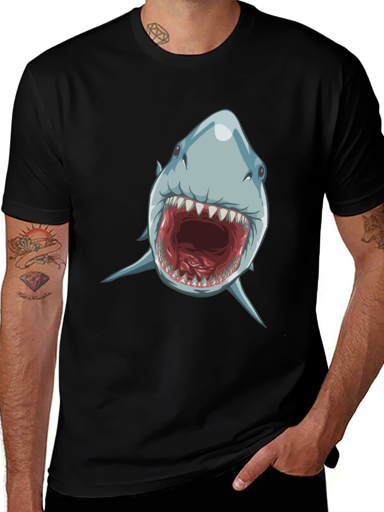 Variant 17 of Shark Attack Graphic Tee - Black Cotton T-Shirt