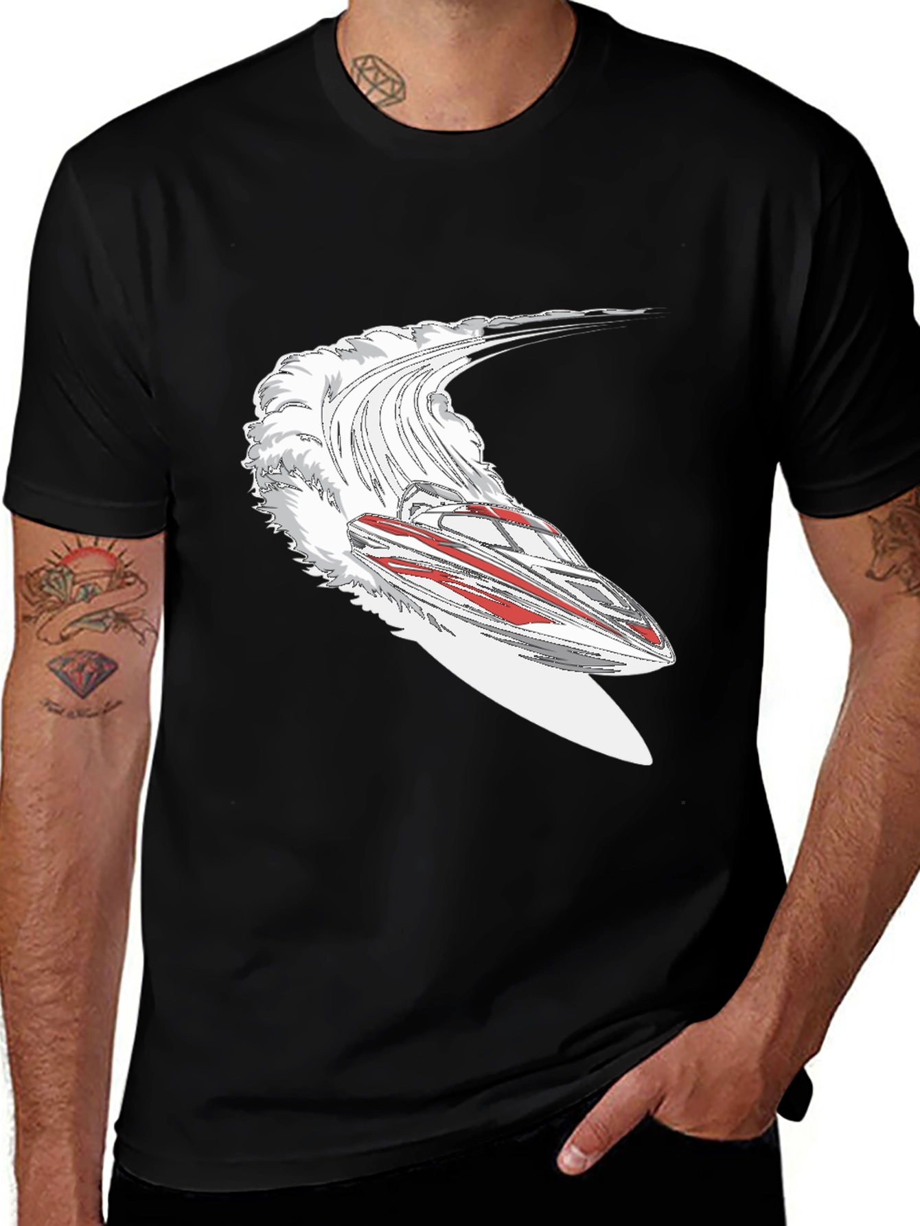 Variant 27 of Jet Boat Graphic Tee - Black Cotton Blend