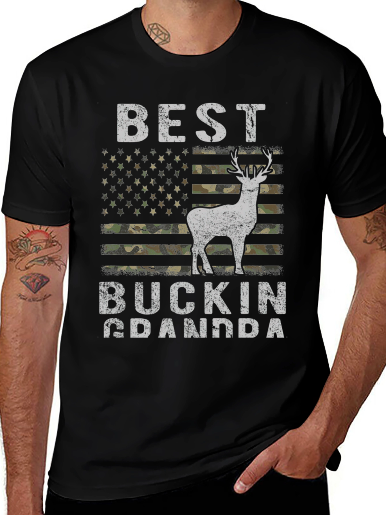 Variant 7 of Best Buckin Grandpa Camo USA Flag T-Shirt