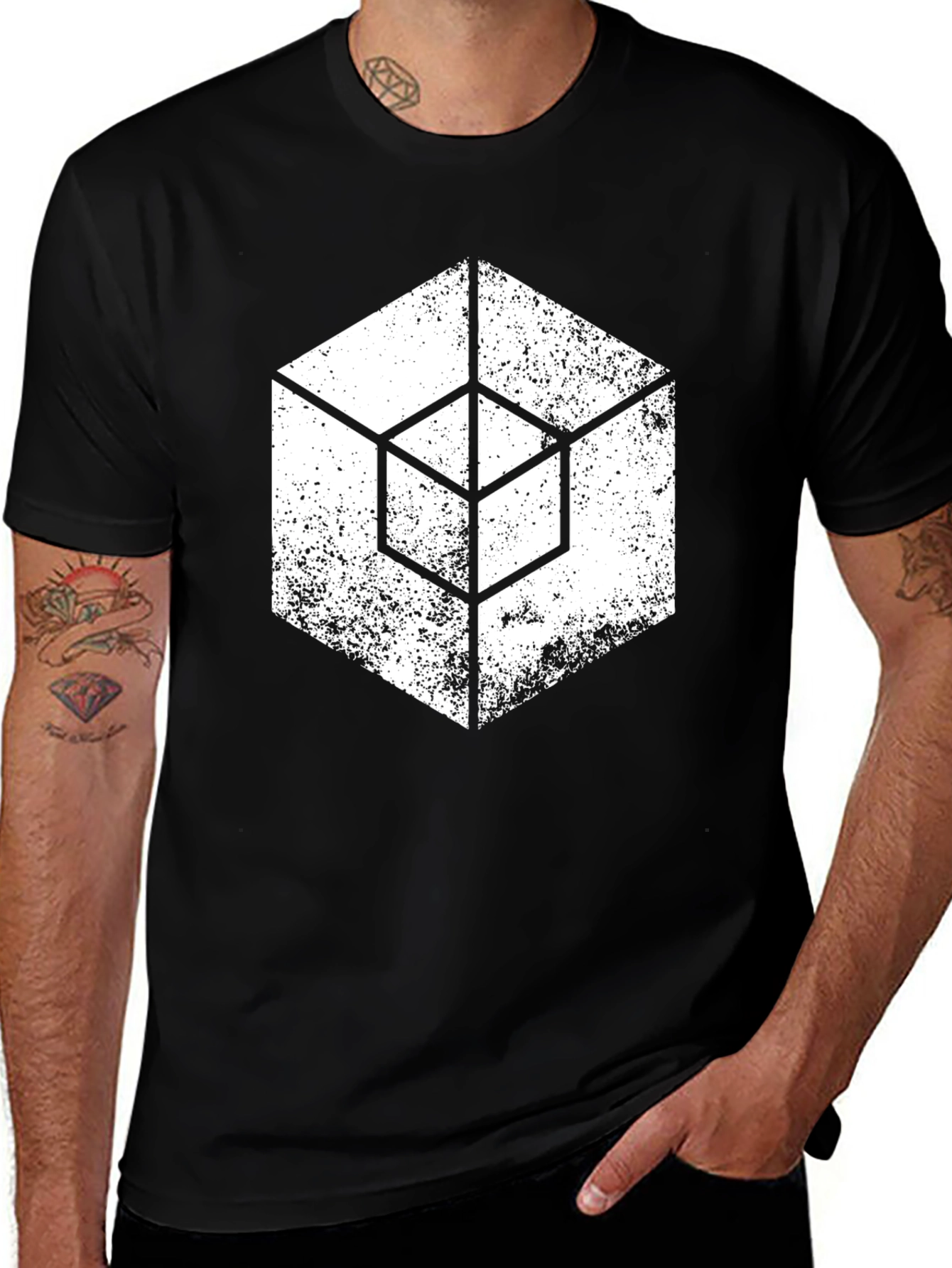 Variant 7 of Geometric Cube Graphic T-Shirt - Grunge Style