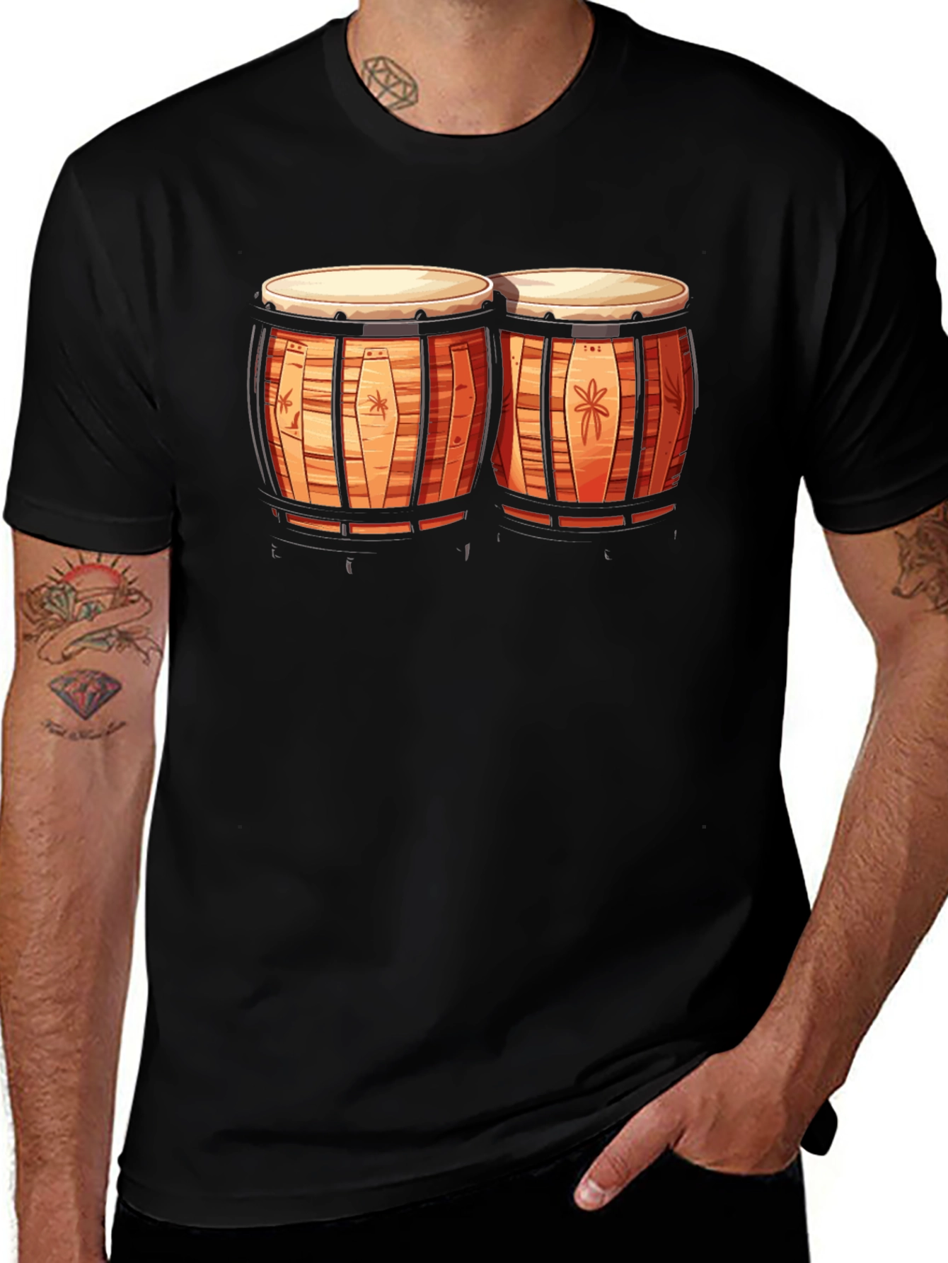 Variant 23 of Bongo Drum Graphic Tee - Music Lover's Black T-Shirt