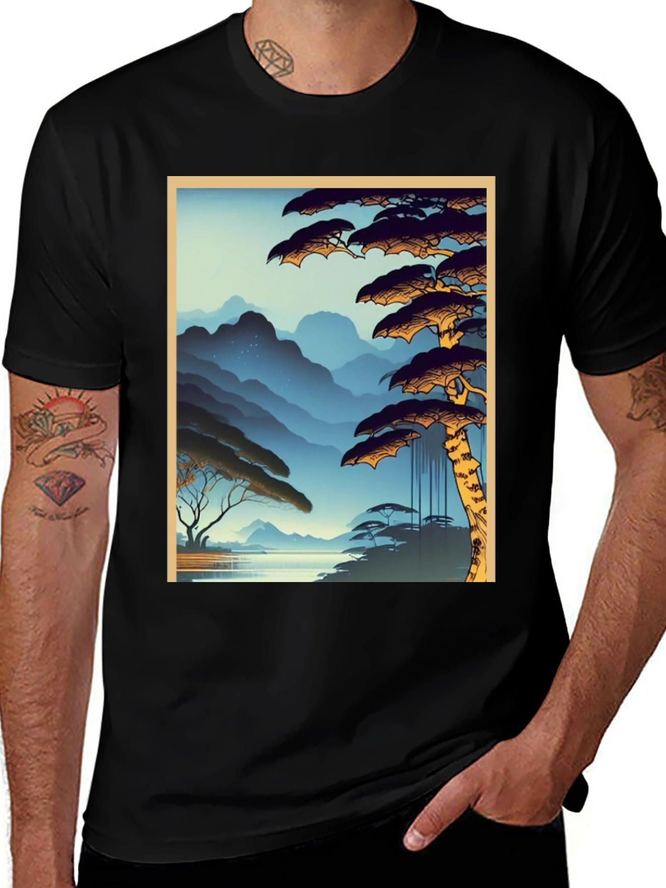 Variant 19 of Nature Scene Graphic Tee - Black