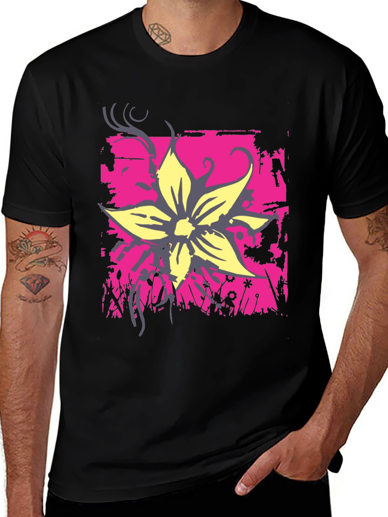 Variant 7 of Floral Graphic Print Tee - Black