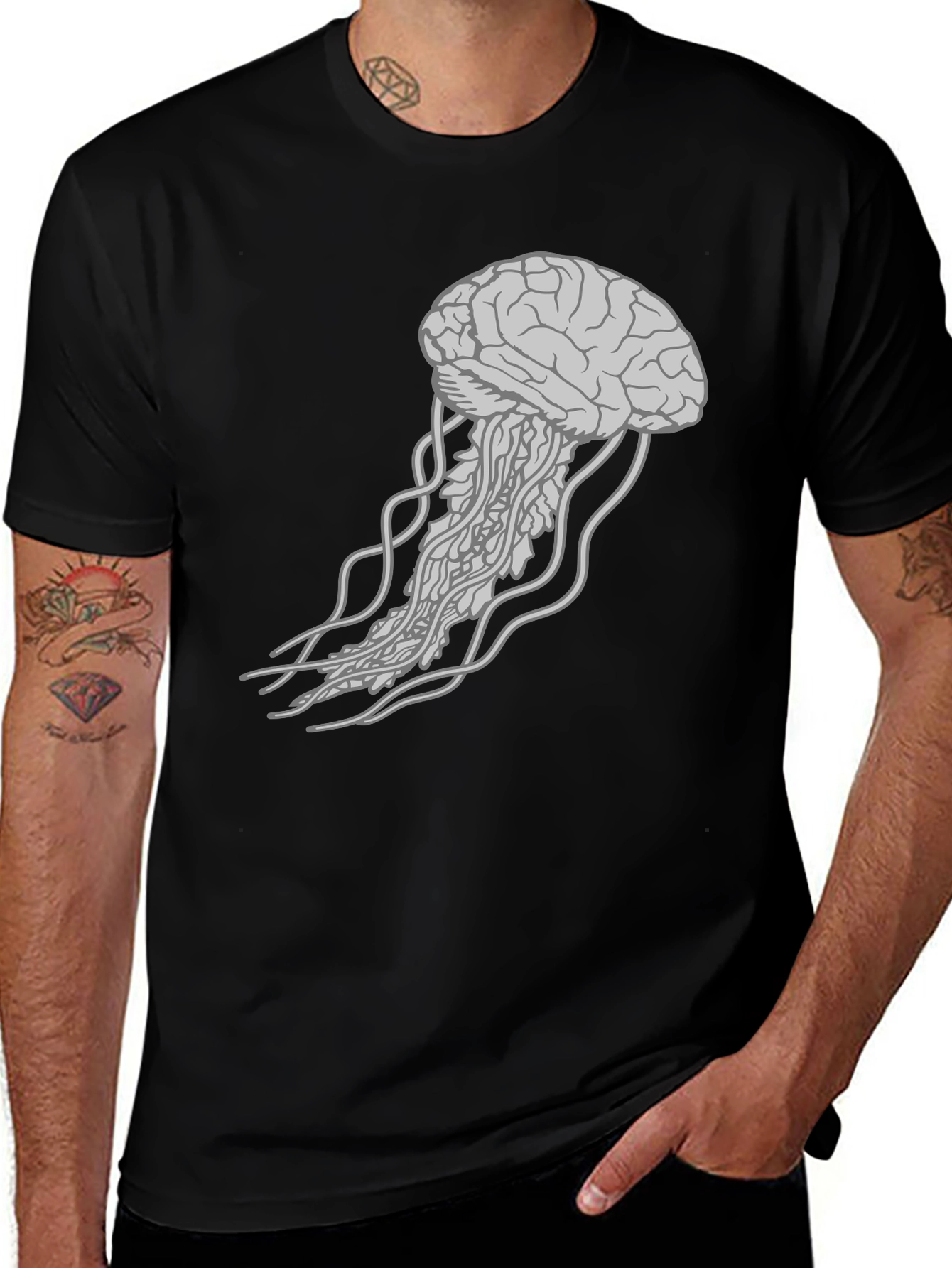 Variant 28 of Brain Jellyfish Graphic Tee - Black Cotton T-Shirt