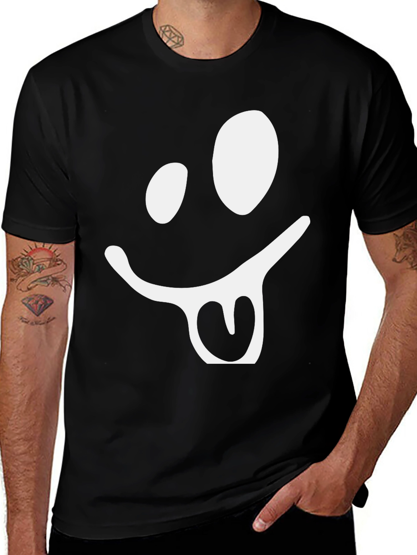 Funny Face Graphic Tee - Black Cotton T-Shirt