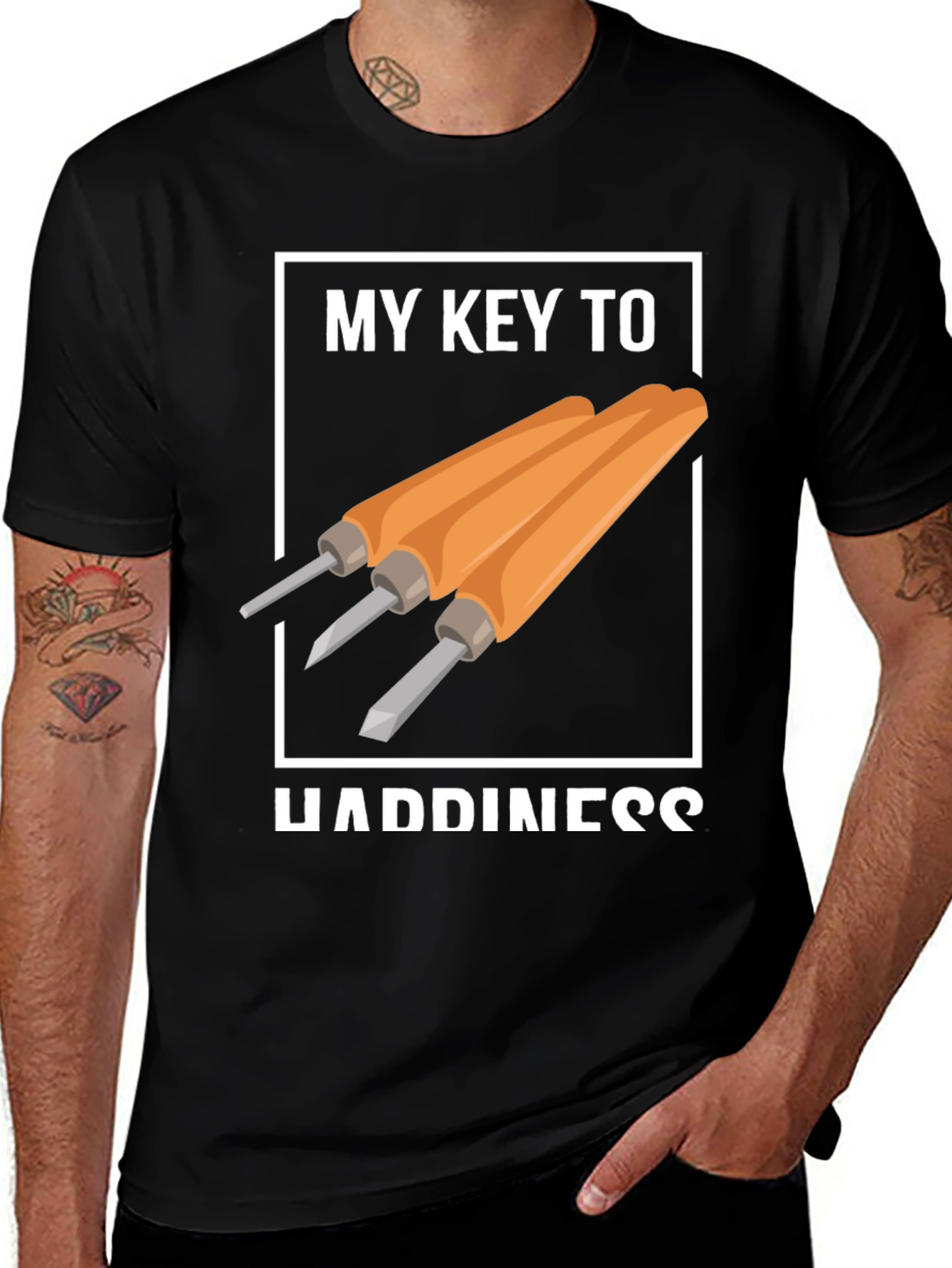 Variant 5 of My Key To Happiness Wood Carving T-Shirt