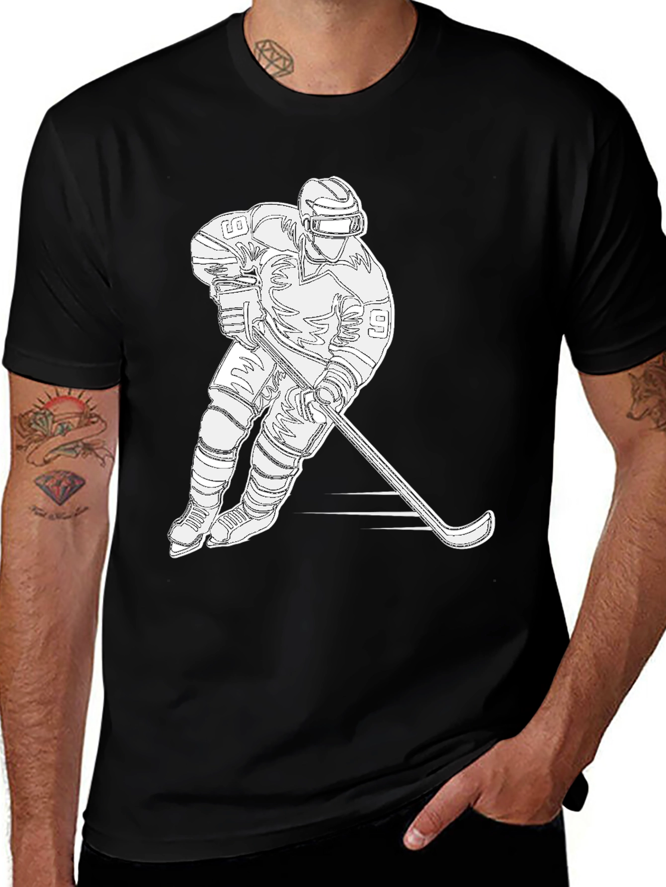 Hockey Player Graphic T-Shirt - Black